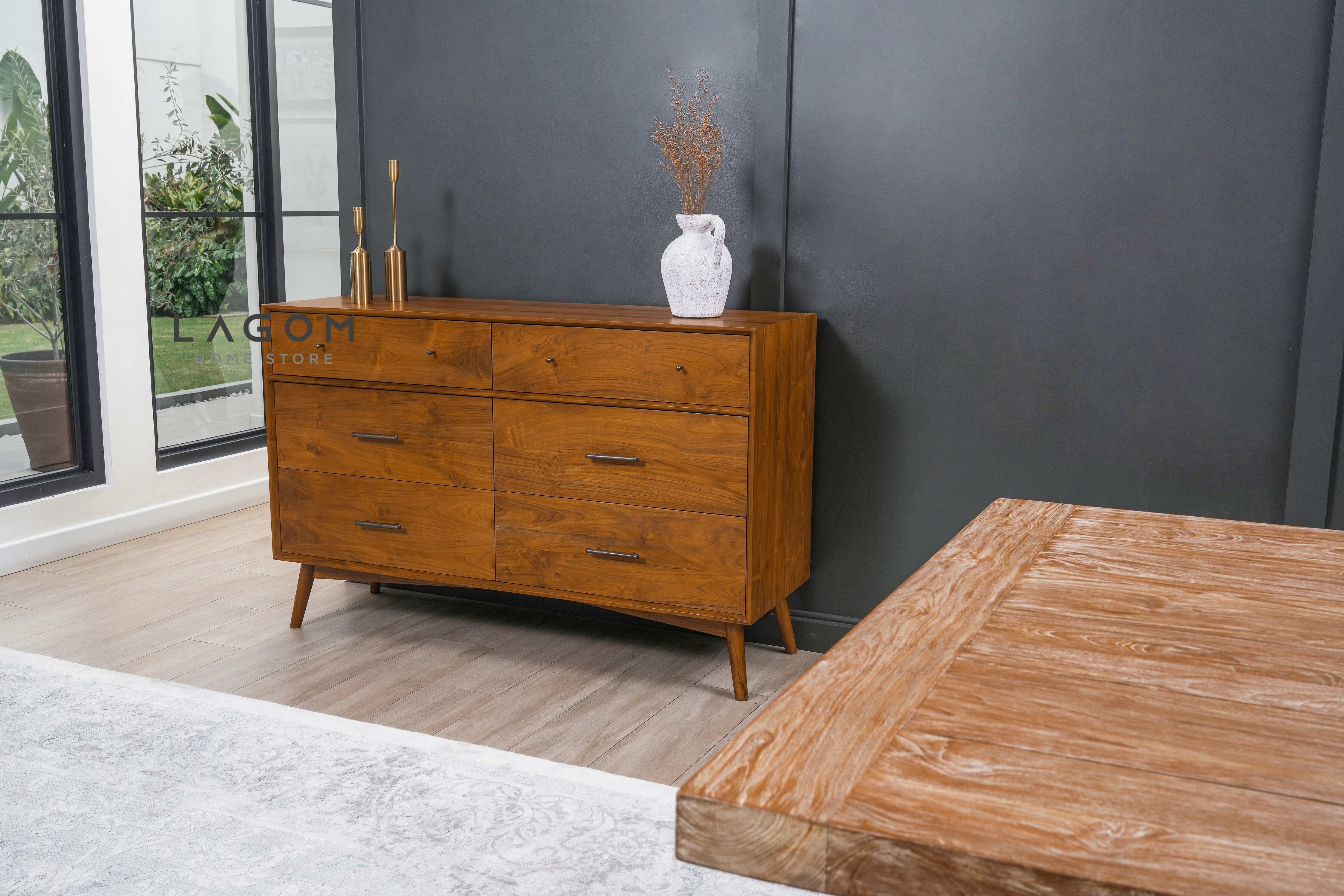 Bufet Material Kayu Jati dengan 6 Laci Dresser Cabinet Lagom Home Store Jati Furnitur Teak Furniture Jakarta