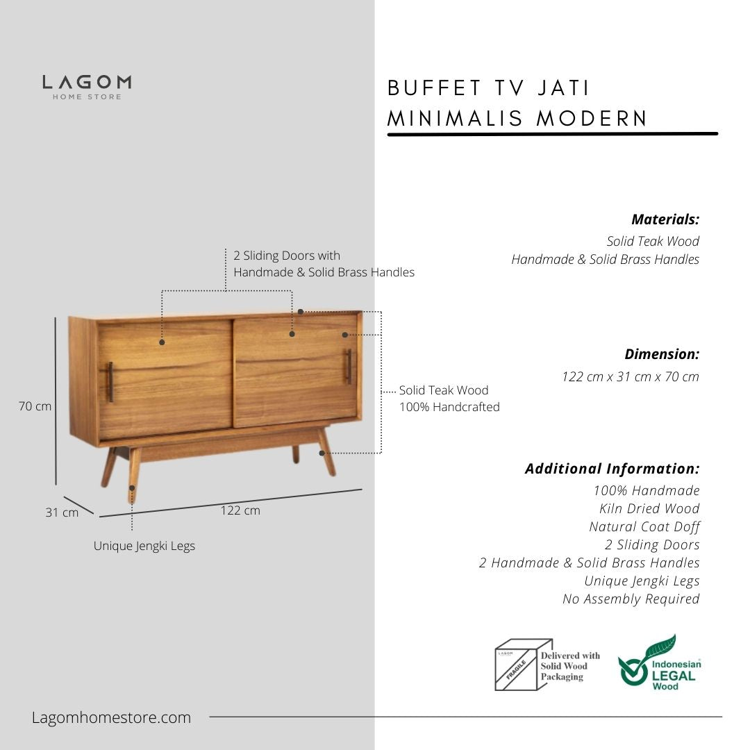 Buffet TV Jati Minimalis Modern dengan Pintu Geser TV Cabinet Lagom Home Store Jati Furnitur Teak Furniture Jakarta