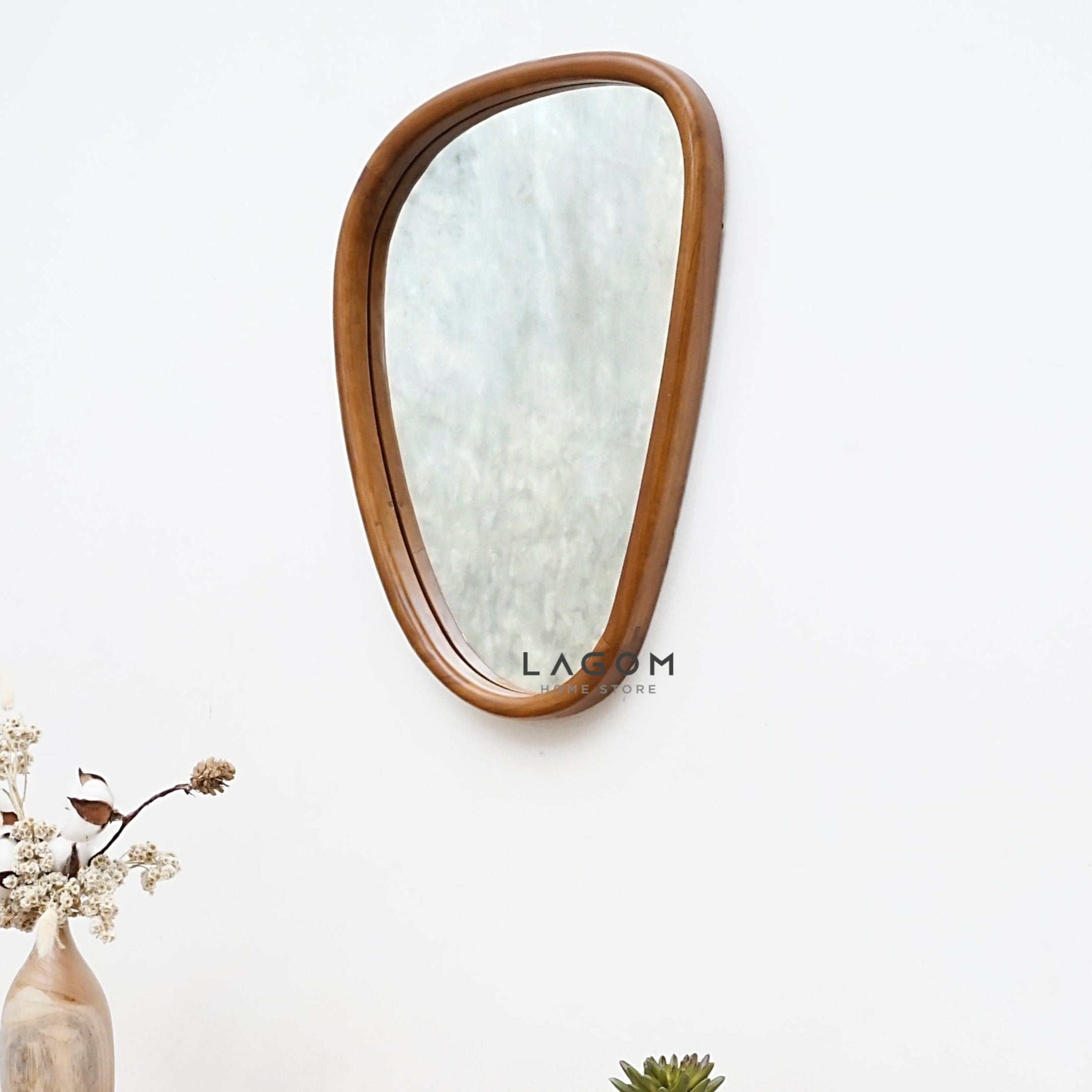 Cermin Dinding Kayu Jati Bentuk Abstrak - Tinggi 55 cm Mirror Lagom Home Store Jati Furnitur Teak Furniture Jakarta