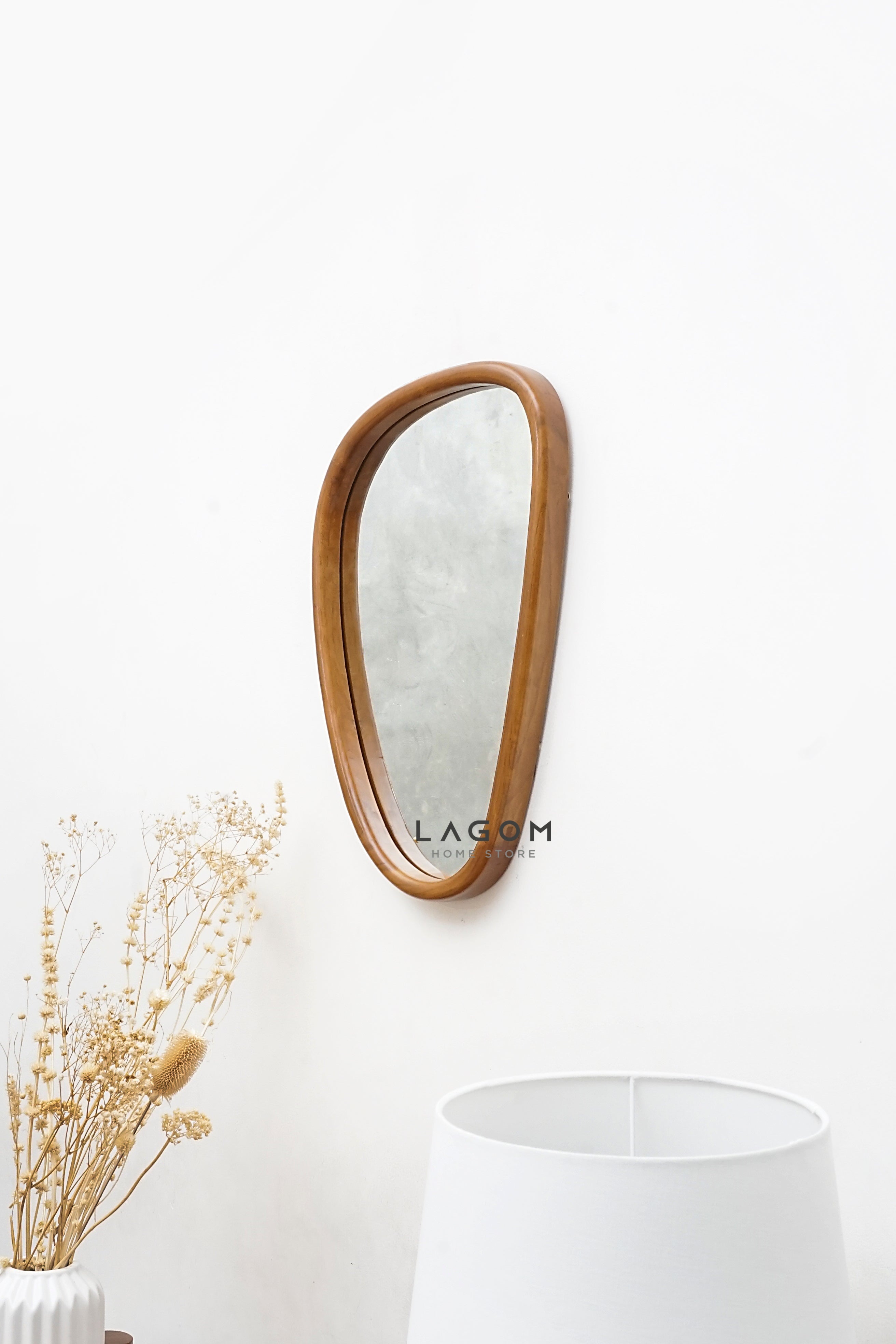 Cermin Dinding Kayu Jati Bentuk Abstrak - Tinggi 55 cm Mirror Lagom Home Store Jati Furnitur Teak Furniture Jakarta