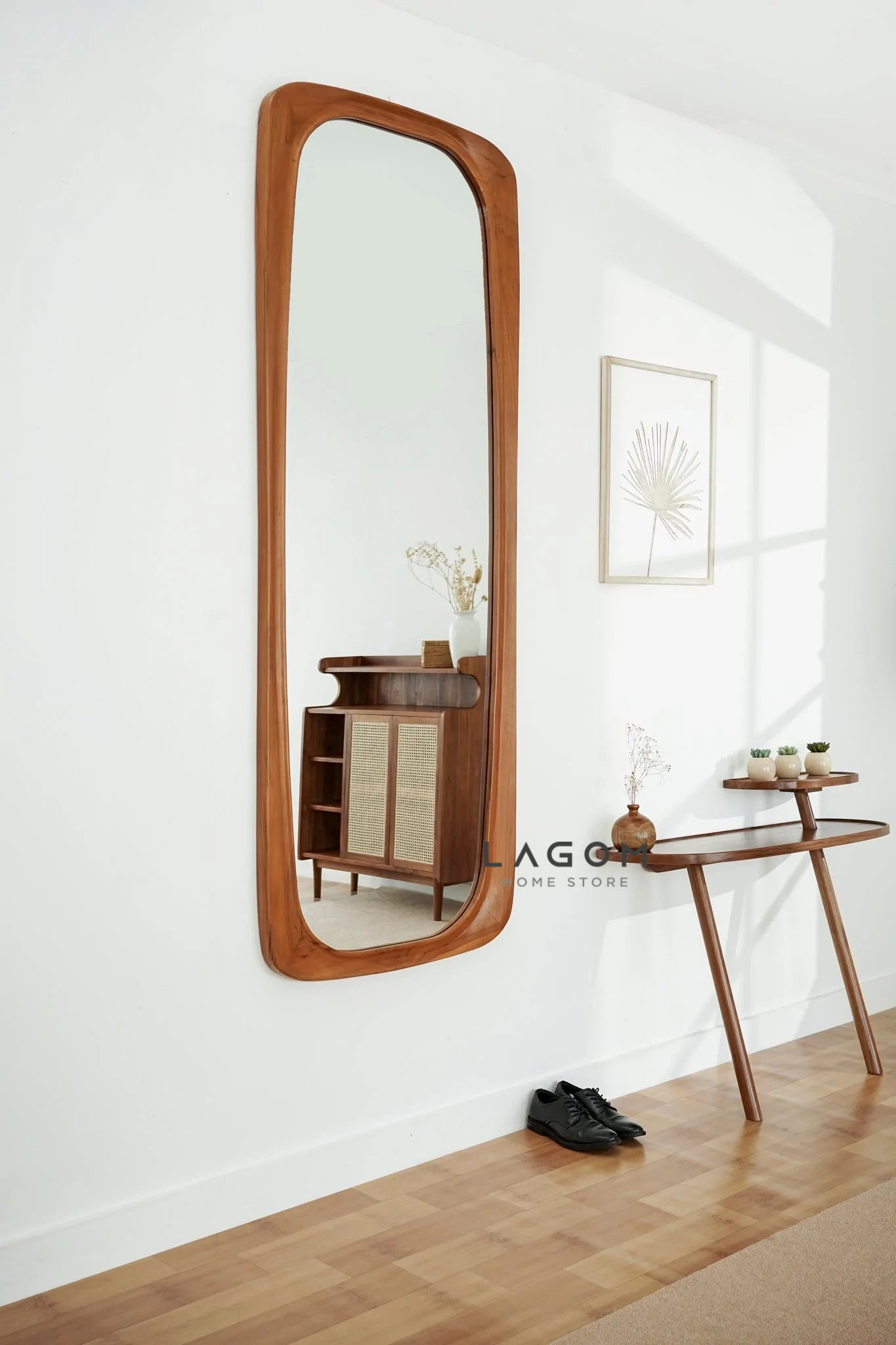 Cermin Dinding Kayu Jati Bentuk Estetik - Tinggi 180 cm Mirror Lagom Home Store Jati Furnitur Teak Furniture Jakarta