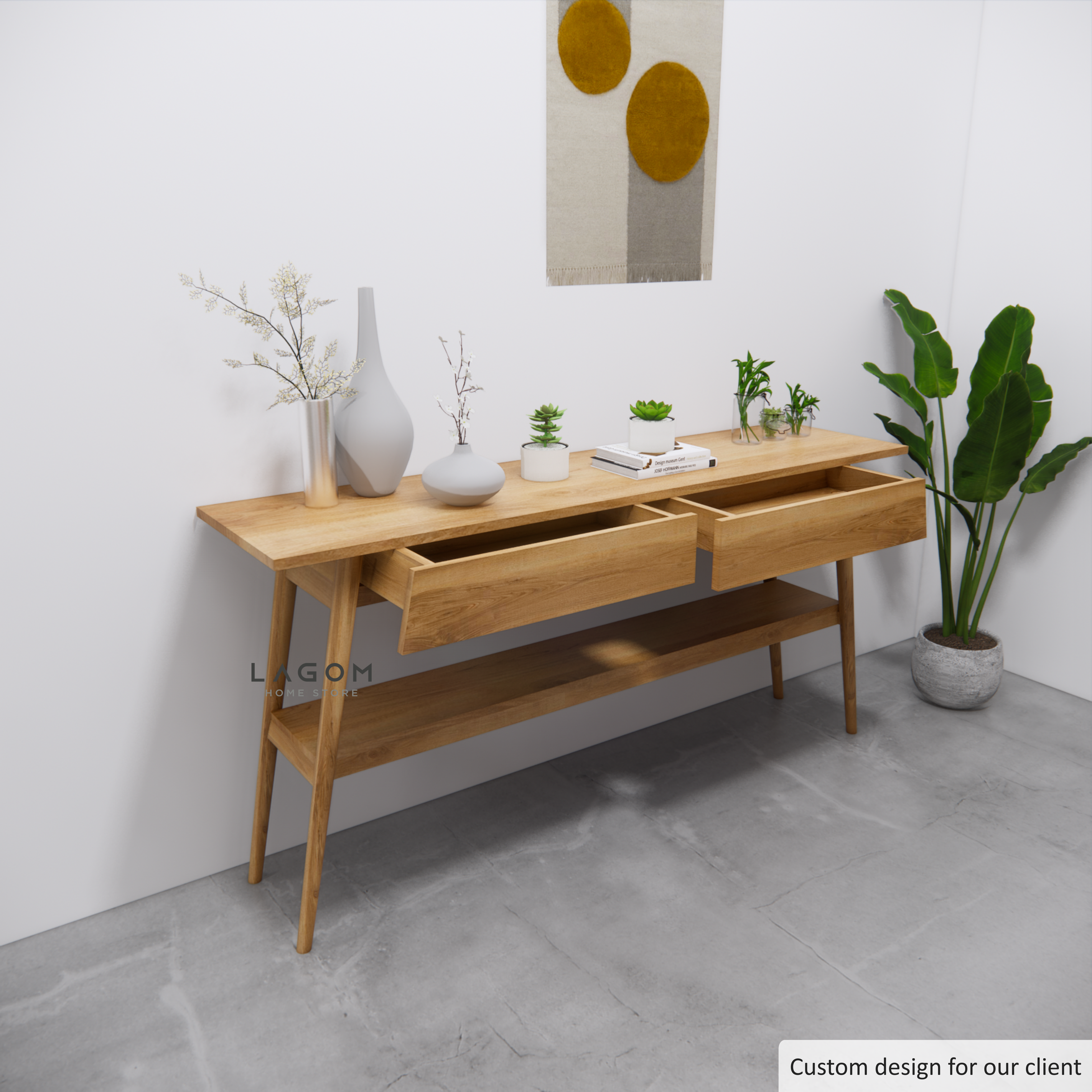 Custom-Made | Console Table Kayu Jati dengan Laci dan Ambalan