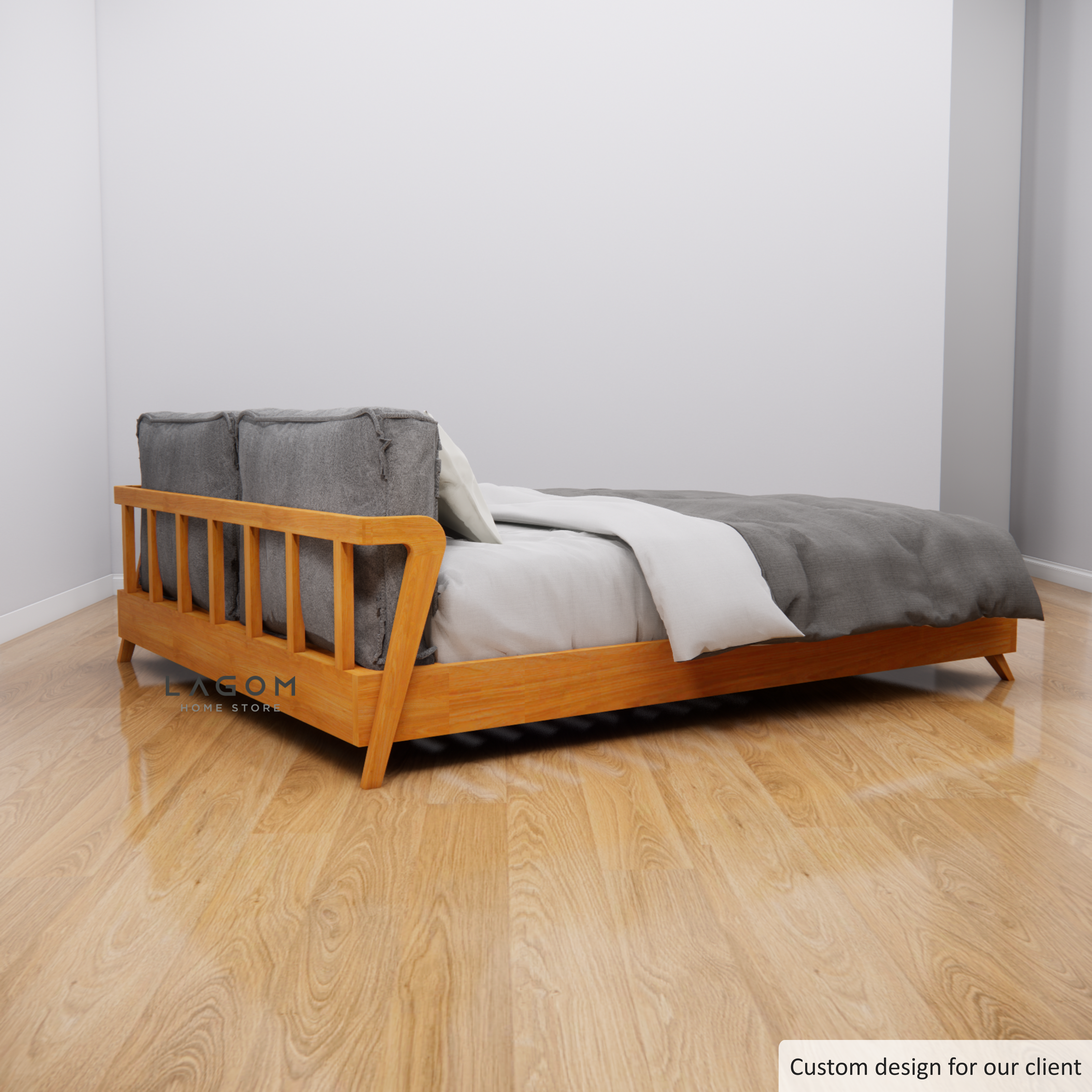 Custom-Made | Elegant Teak Bed Frame with Removable Cushion Headboard 194 cm x 228 cm x 60 cm (Mattress 180 cm x 200 cm) Bed Frame Lagom Home Store Jati Furnitur Teak Furniture Jakarta