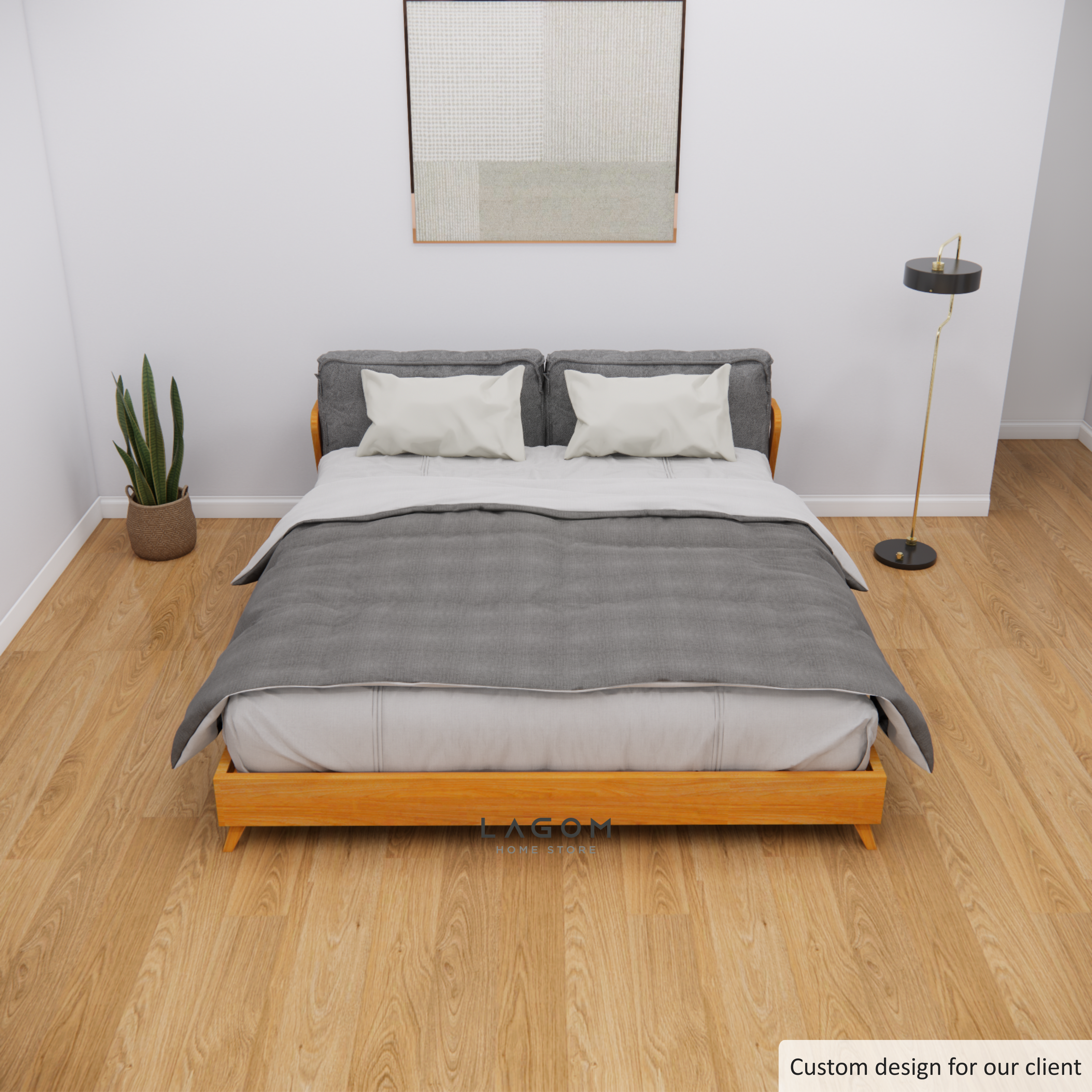 Custom-Made | Elegant Teak Bed Frame with Removable Cushion Headboard 194 cm x 228 cm x 60 cm (Mattress 180 cm x 200 cm) Bed Frame Lagom Home Store Jati Furnitur Teak Furniture Jakarta