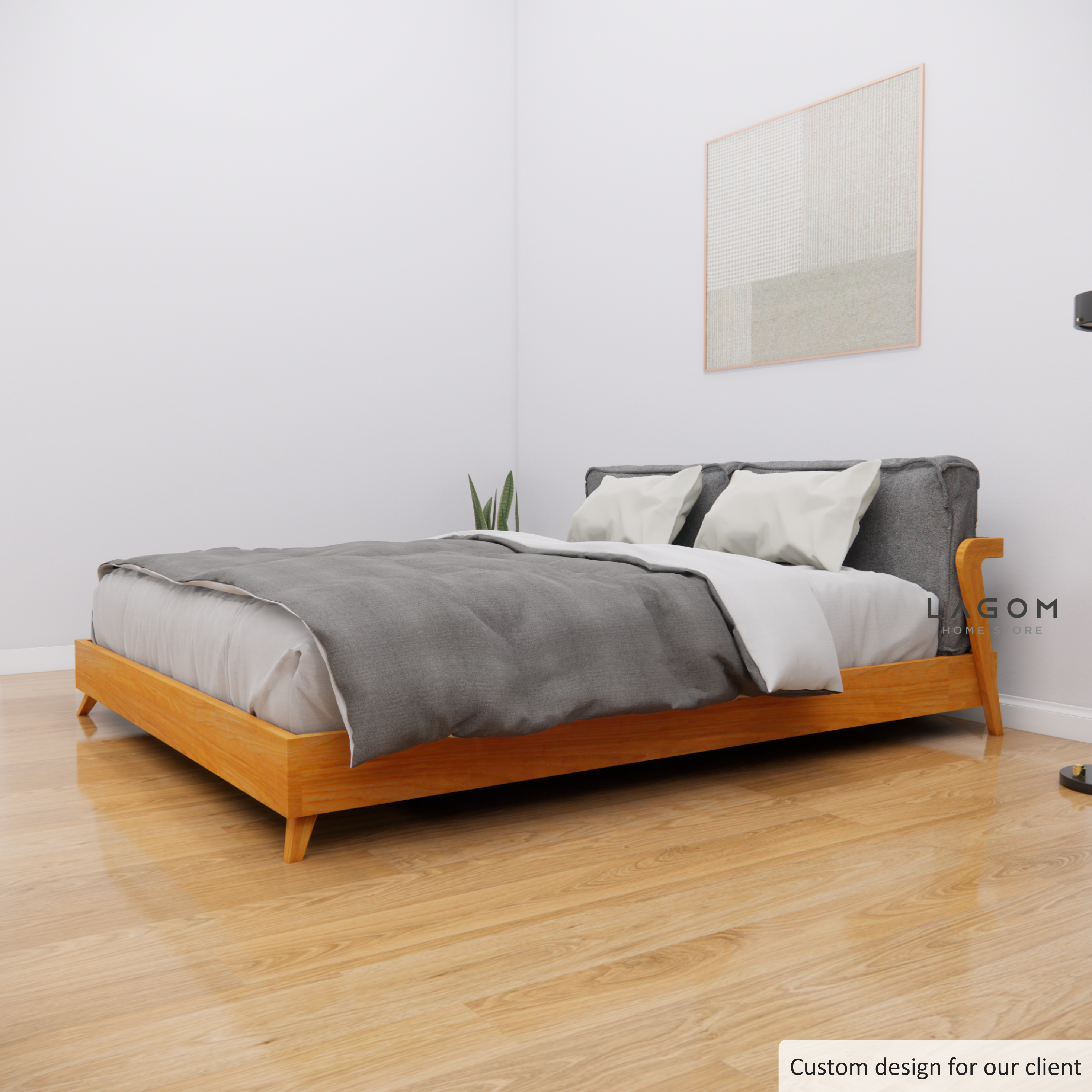 Custom-Made | Elegant Teak Bed Frame with Removable Cushion Headboard 194 cm x 228 cm x 60 cm (Mattress 180 cm x 200 cm) Bed Frame Lagom Home Store Jati Furnitur Teak Furniture Jakarta