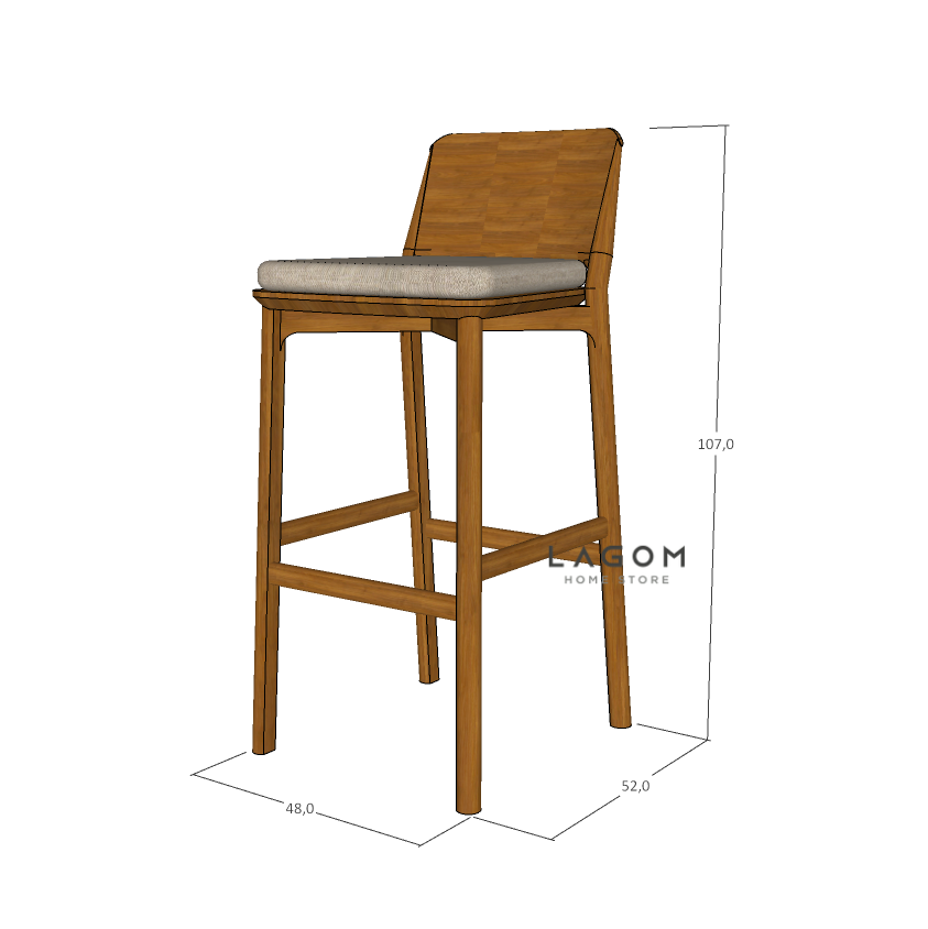 Custom-Made | Kursi Bar/Bar Stool Kayu Jati dengan Sandaran dan Cushion Premium Bar Stool Lagom Home Store Jati Furnitur Teak Furniture Jakarta