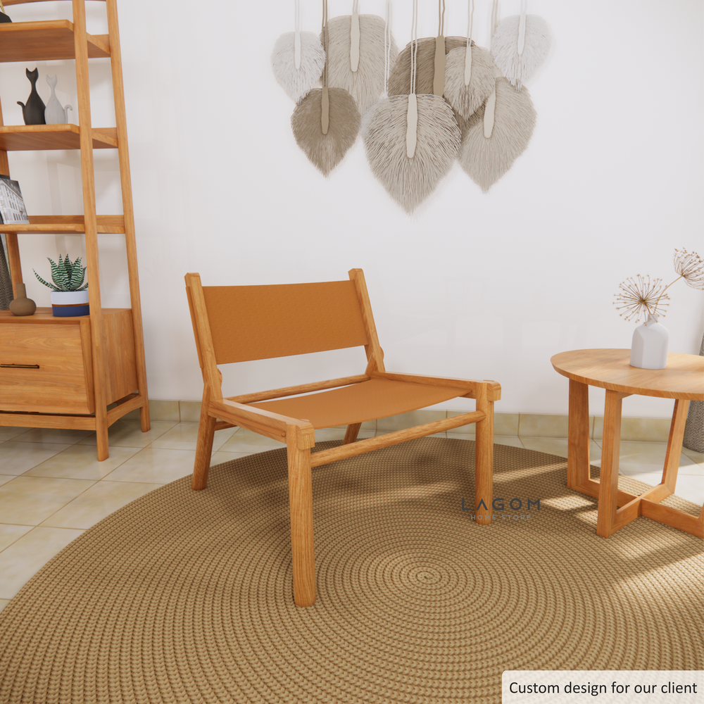 Image showcasing Kursi Santai | Kayu Jati | Kulit Asli | Genuine Leather | Tinggi 72 cm ...