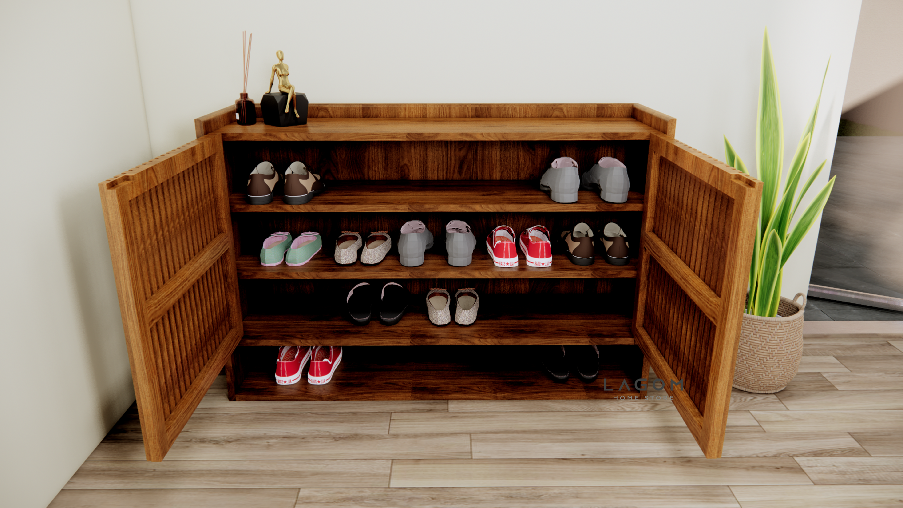 Custom-Made | Lemari Sepatu Besar dari Kayu Jati Shoe Storage Lagom Home Store Jati Furnitur Teak Furniture Jakarta