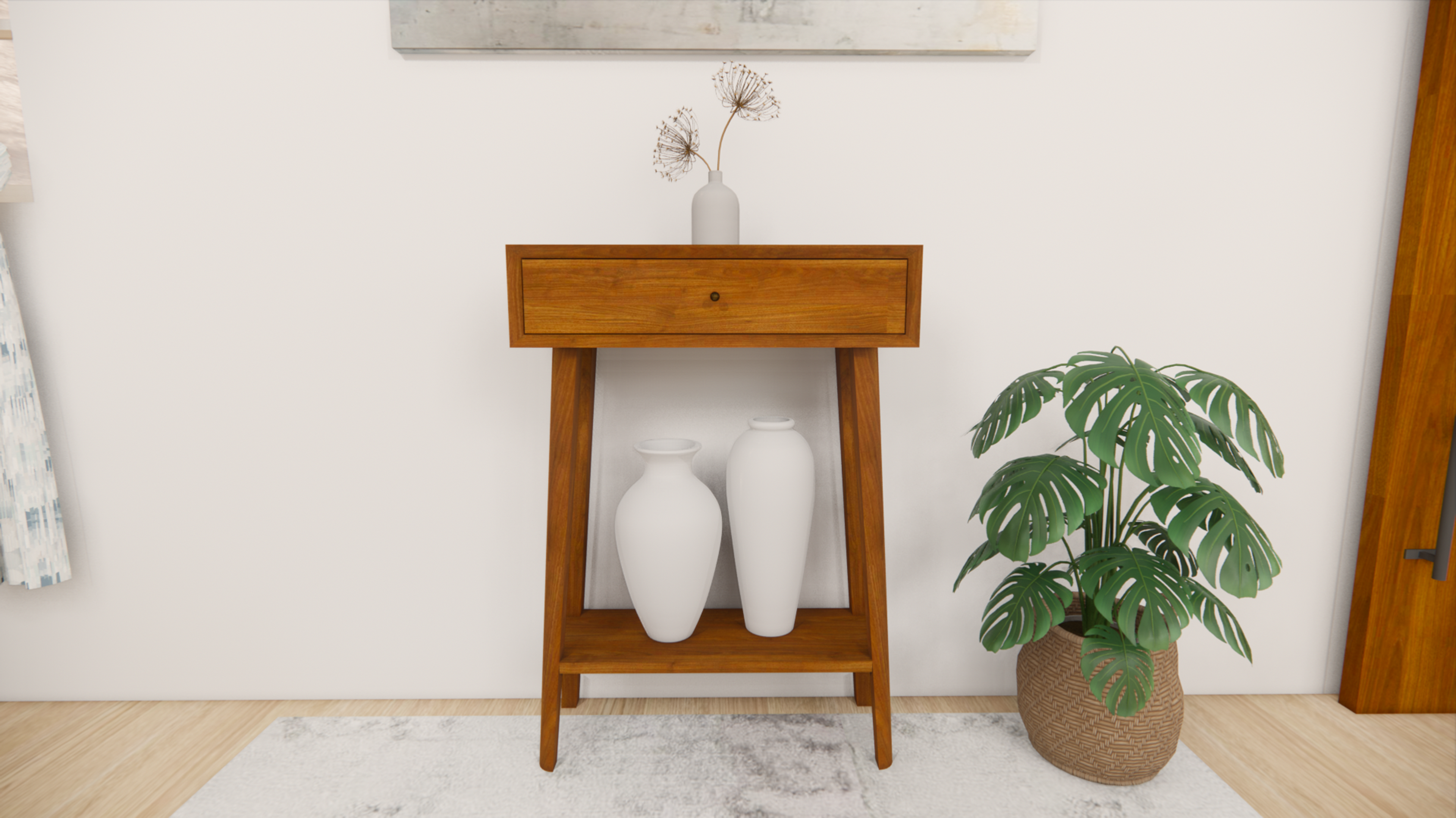 Meja Konsol dengan Laci Kayu Jati Knob Kuningan Tinggi 90 cm