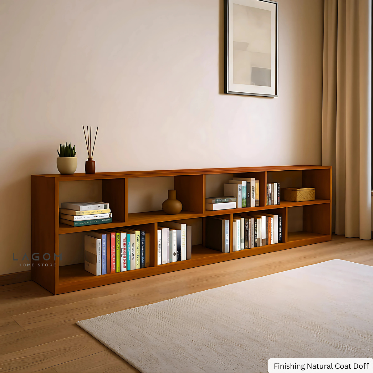 Custom-Made | Lowline Teak Open Shelf with 8 Sections Bookshelves Lagom Home Store Jati Furnitur Teak Furniture Jakarta