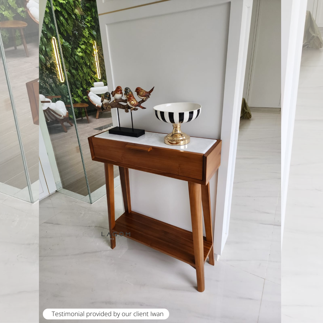 Custom-Made | Meja Konsol Eksklusif dari Kayu Jati dan Marmer Console Table Lagom Home Store Jati Furnitur Teak Furniture Jakarta