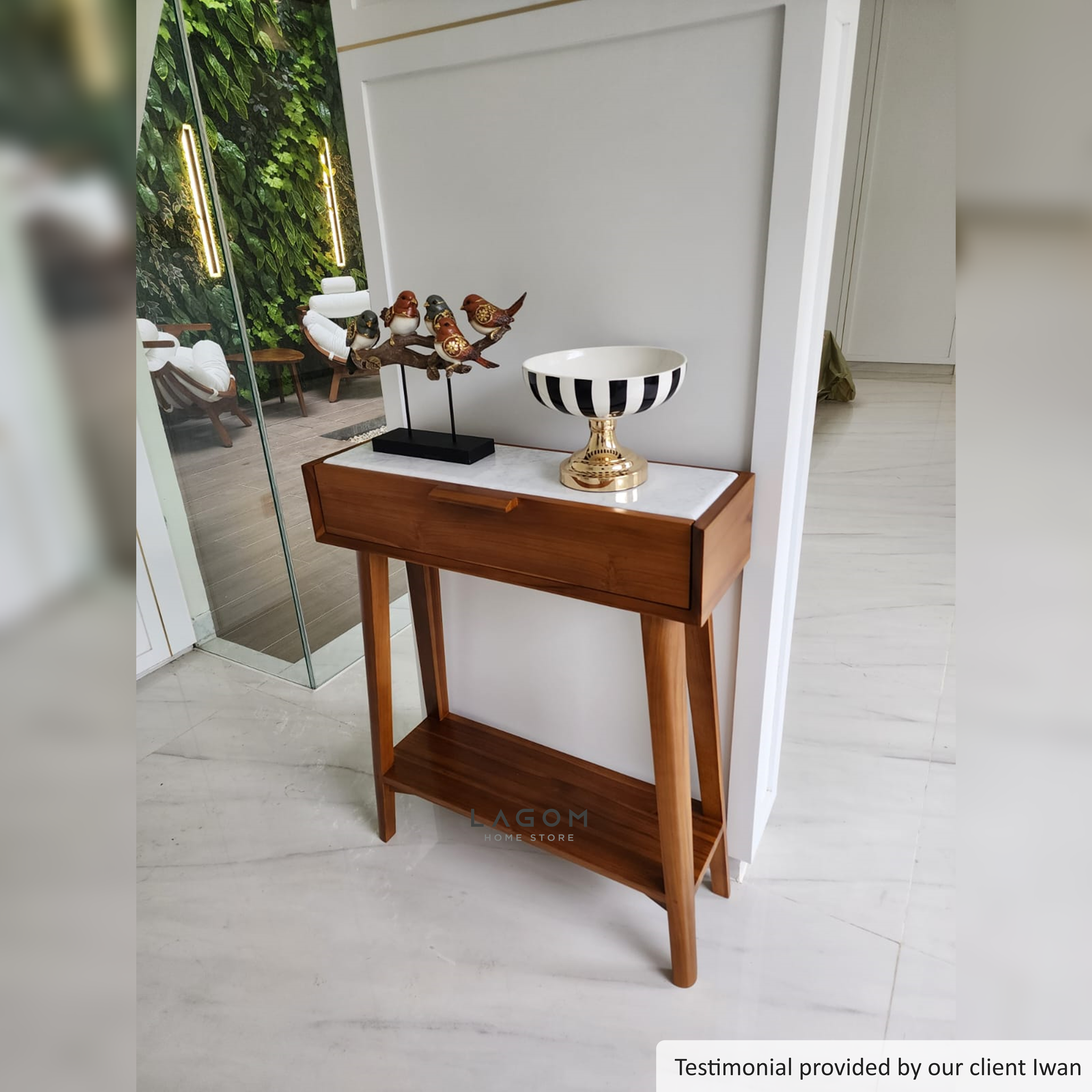 Custom-Made | Meja Konsol Eksklusif dari Kayu Jati dan Marmer Console Table Lagom Home Store Jati Furnitur Teak Furniture Jakarta