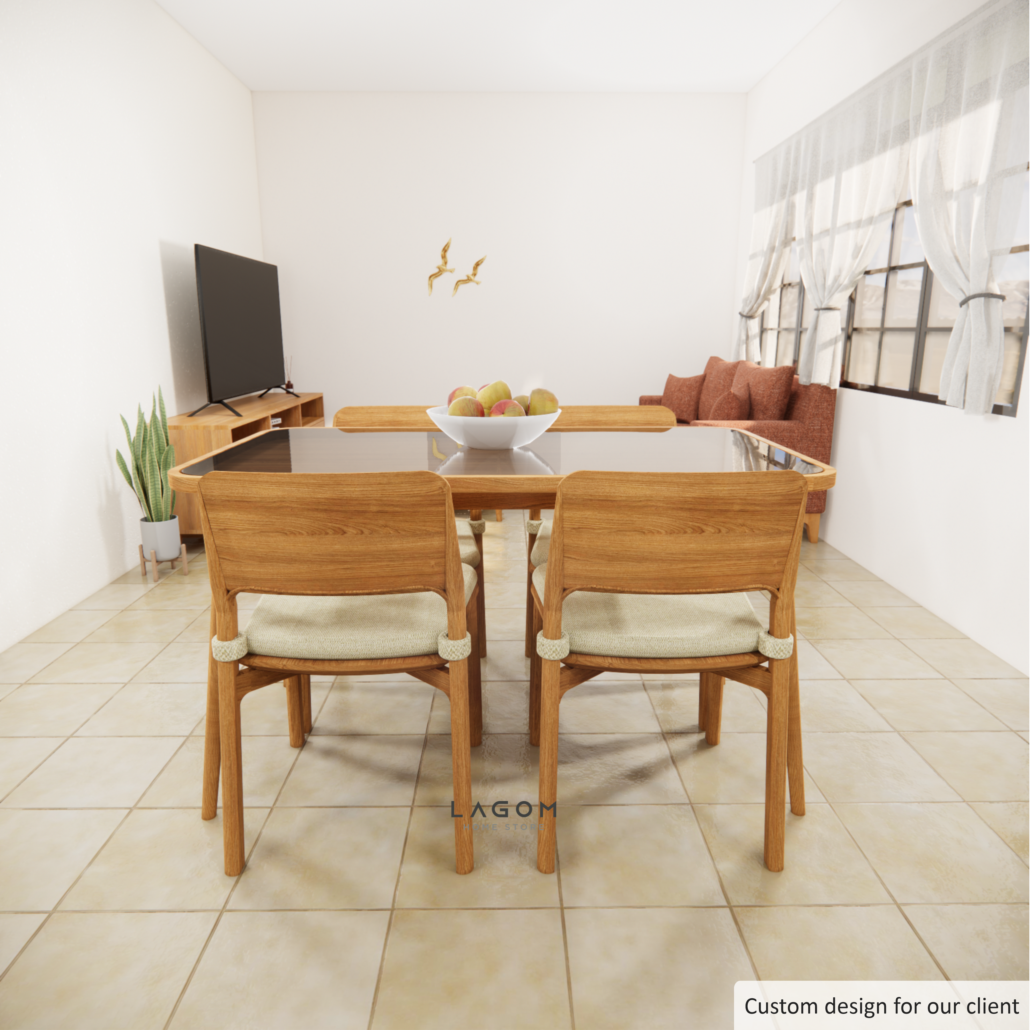 Custom-Made | Set Meja Makan Modern dengan 4 Kursi Bahan Jati Dining Set Lagom Home Store Jati Furnitur Teak Furniture Jakarta