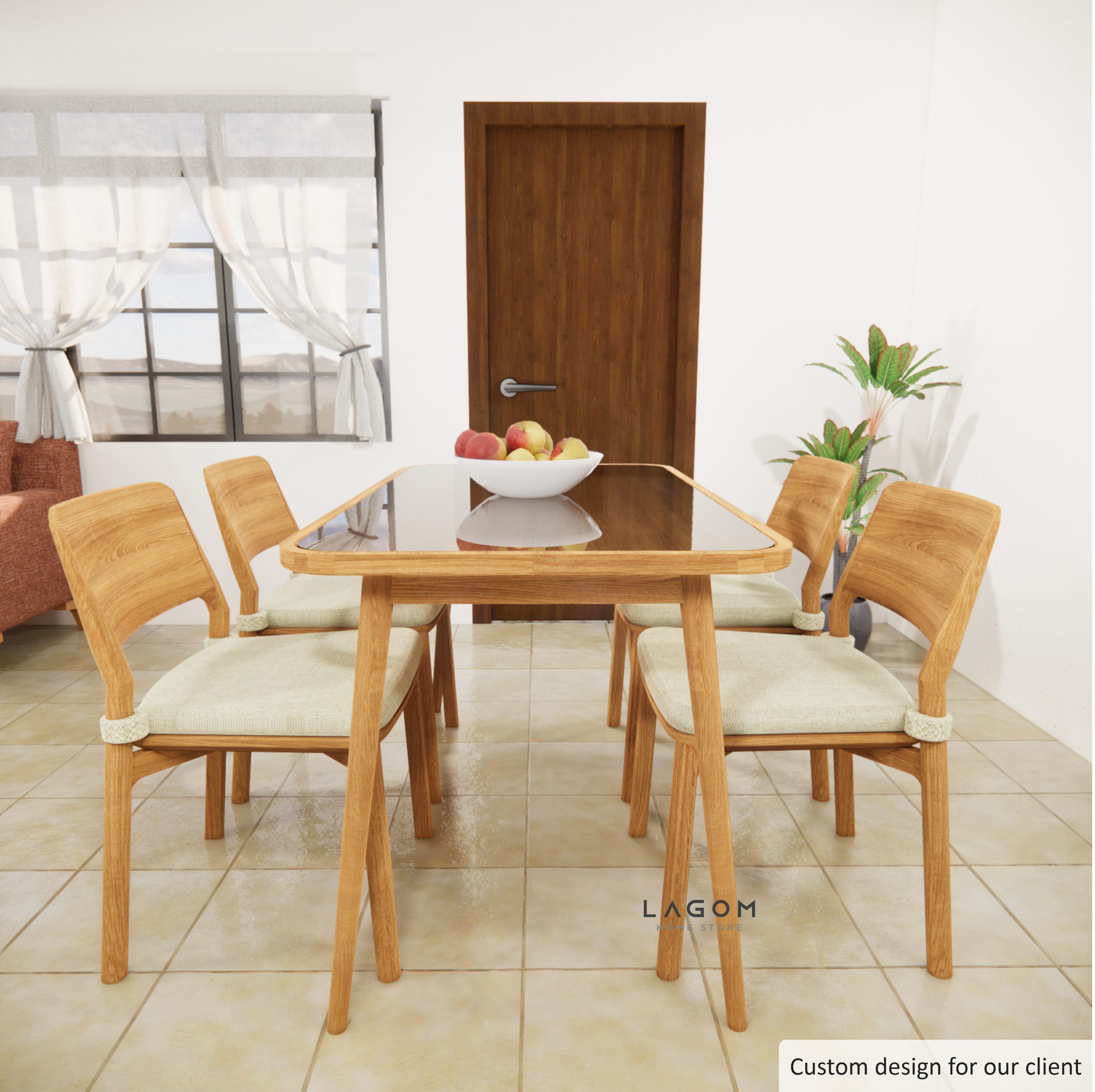 Custom-Made | Set Meja Makan Modern dengan 4 Kursi Bahan Jati Dining Set Lagom Home Store Jati Furnitur Teak Furniture Jakarta