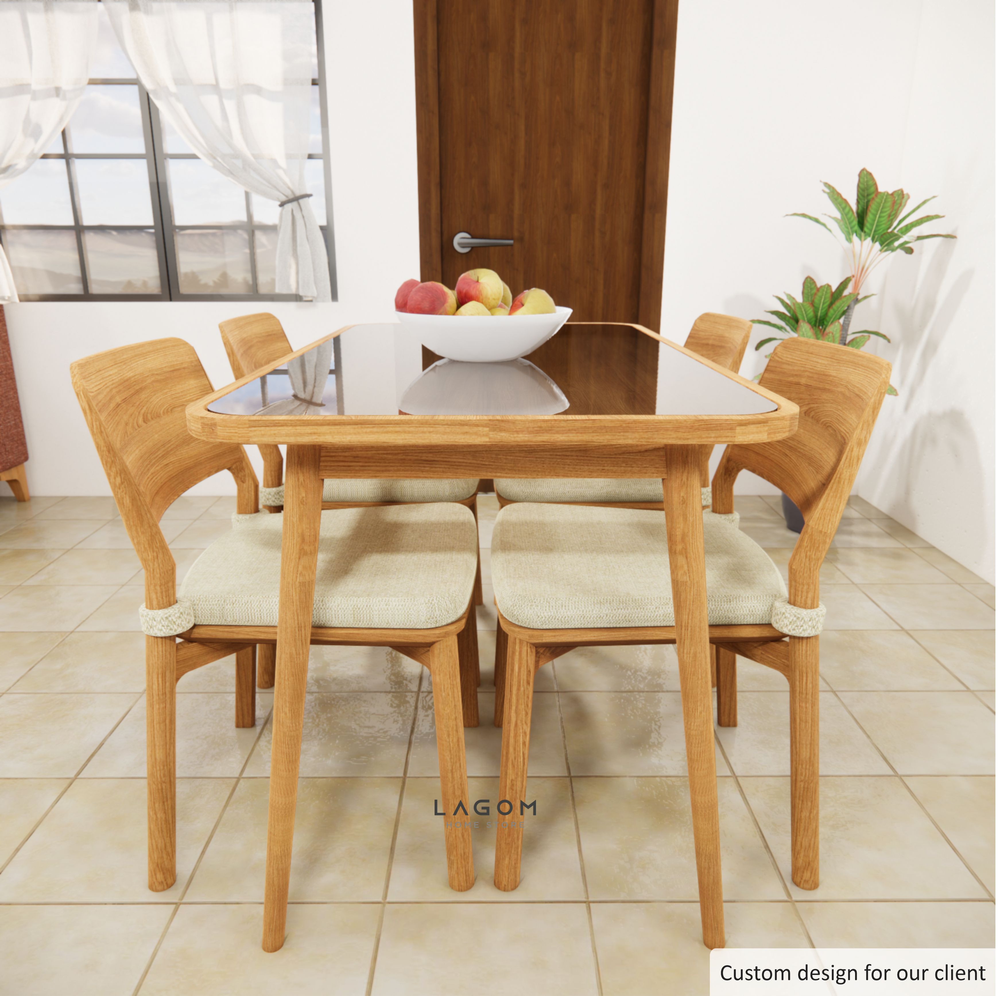 Custom-Made | Set Meja Makan Modern dengan 4 Kursi Bahan Jati Dining Set Lagom Home Store Jati Furnitur Teak Furniture Jakarta