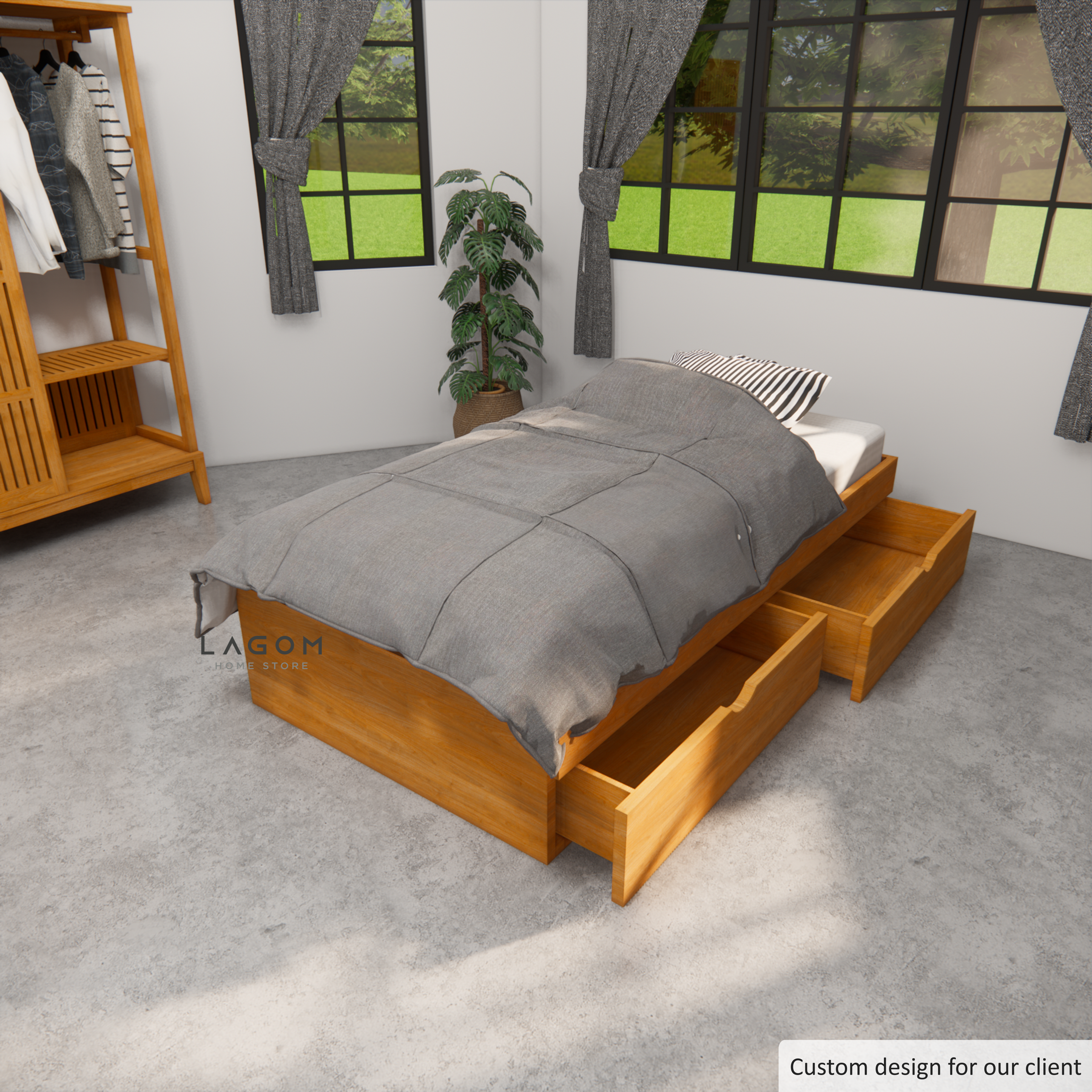 Custom-Made | Single Bed Frame/Tempat Tidur Kayu Jati For mattress 100 cm x 200 cm Bed Frame Lagom Home Store Jati Furnitur Teak Furniture Jakarta