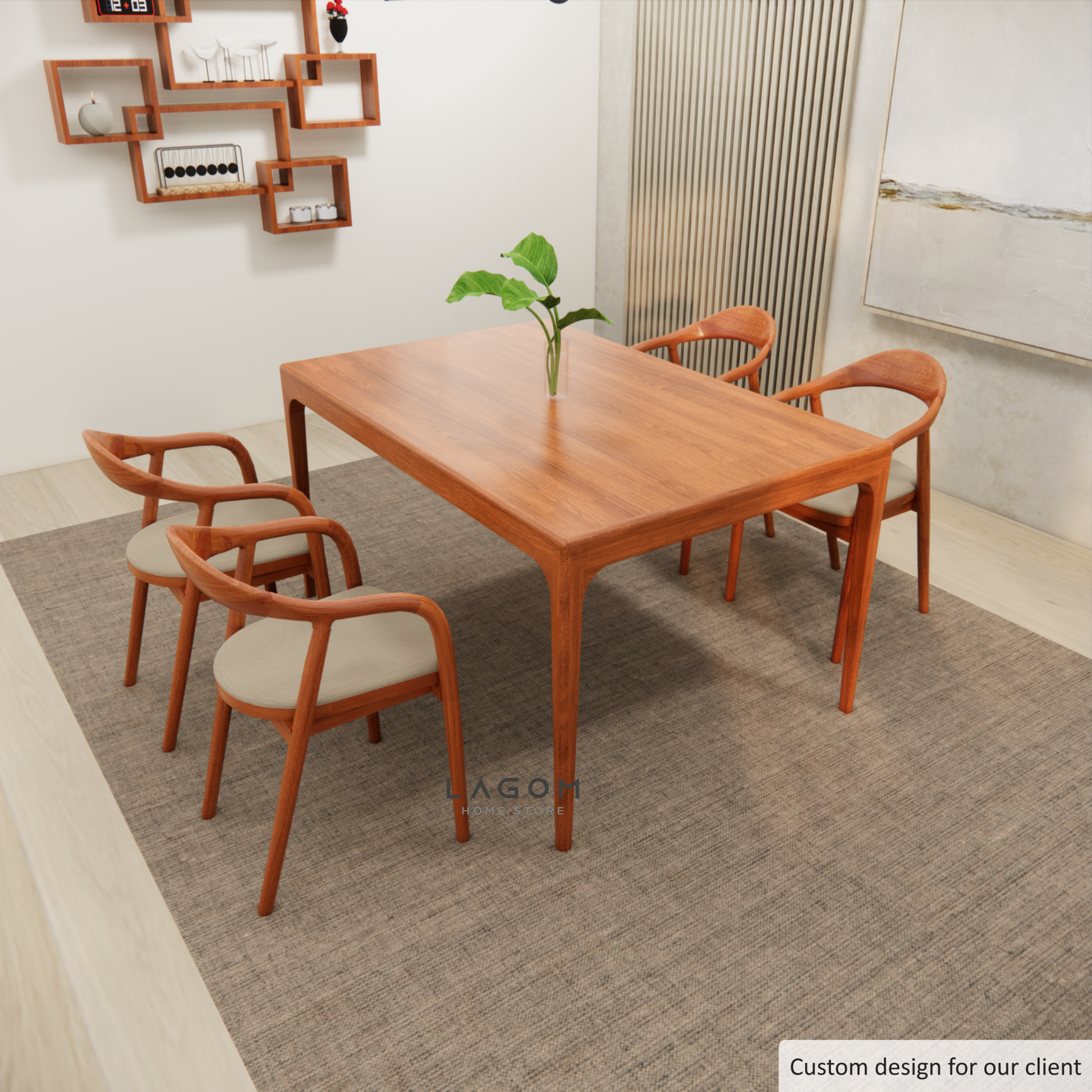 Custom-Made | Solid Teak Wood Dining Set with 4 Chairs Dining Set Lagom Home Store Jati Furnitur Teak Furniture Jakarta