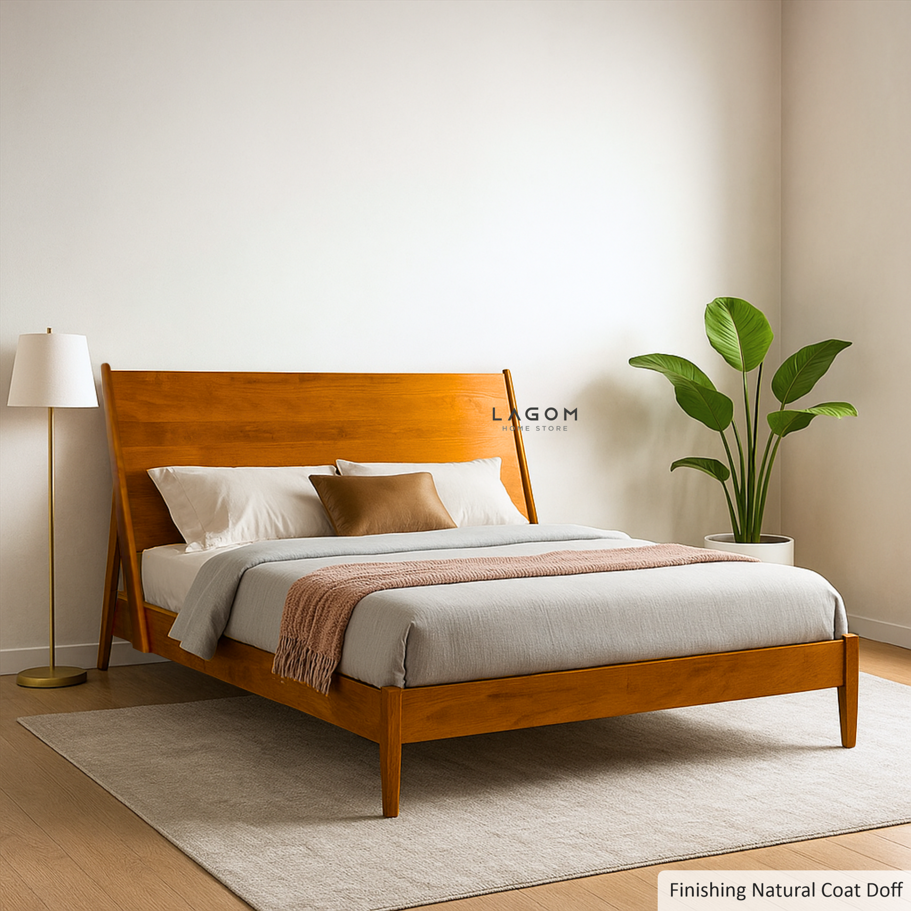 Exclusive Bed Frame with Headboard in Solid Teak Wood 132 cm x 236.5 cm x 118 cm (Mattress 120 cm x 200 cm) Bed Frame Lagom Home Store Jati Furnitur Teak Furniture Jakarta