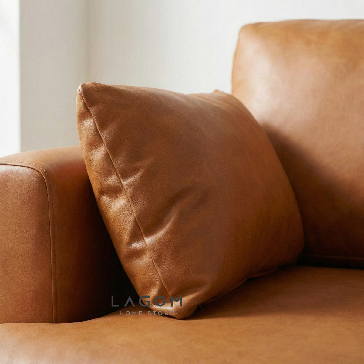 Family Sofa with Premium Faux Leather & Teak Wood Frame Sofa Lagom Home Store Jati Furnitur Teak Furniture Jakarta