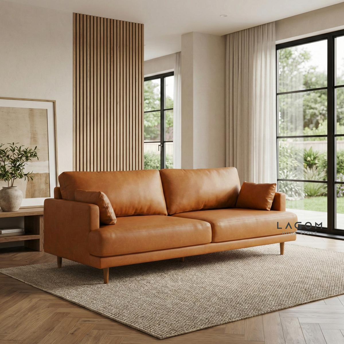 Family Sofa with Premium Faux Leather & Teak Wood Frame Sofa Lagom Home Store Jati Furnitur Teak Furniture Jakarta