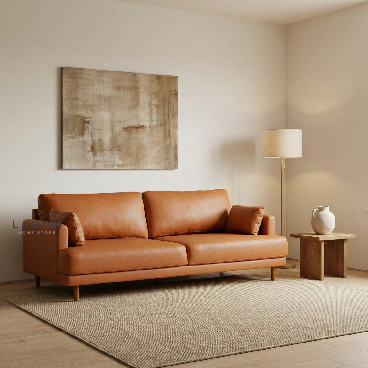 Family Sofa with Premium Faux Leather & Teak Wood Frame Sofa Lagom Home Store Jati Furnitur Teak Furniture Jakarta