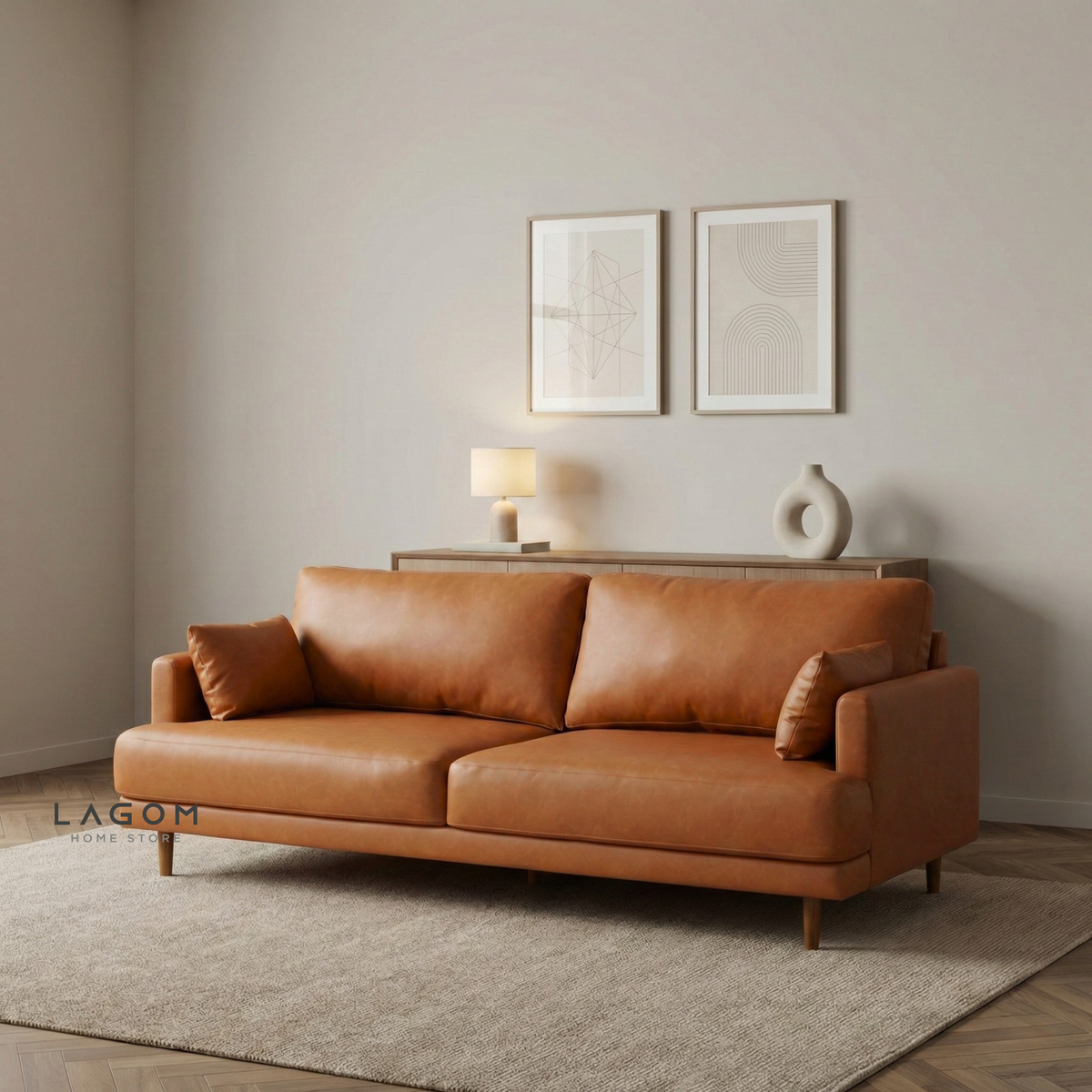 Family Sofa with Premium Faux Leather & Teak Wood Frame Sofa Lagom Home Store Jati Furnitur Teak Furniture Jakarta