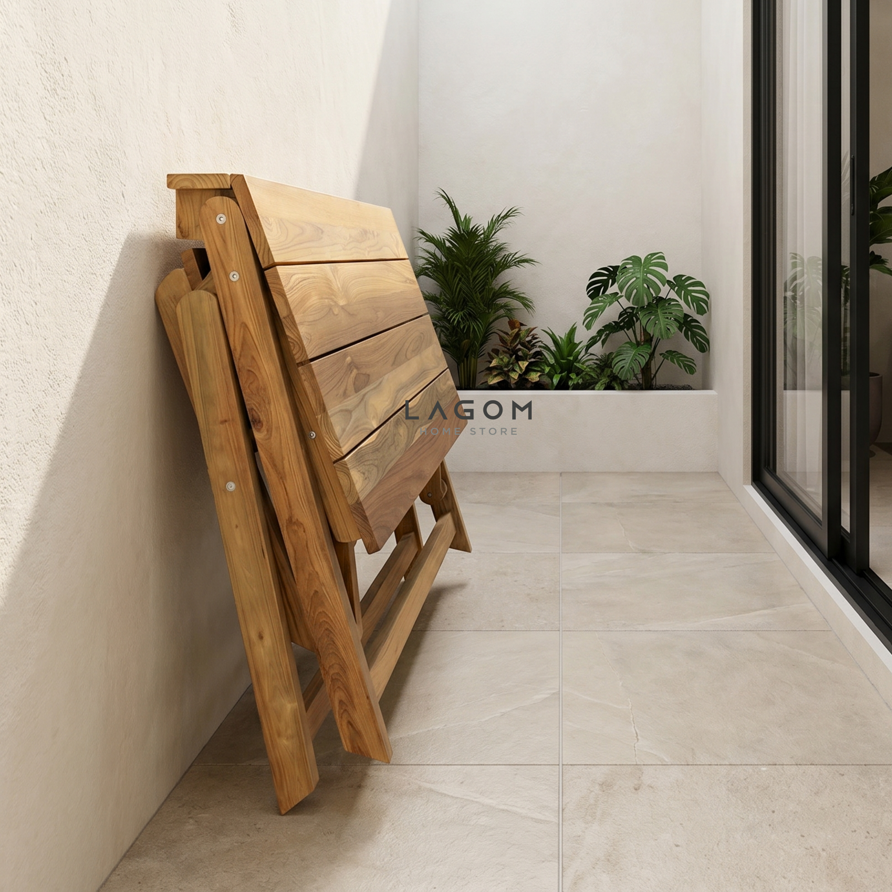 Foldable Outdoor Table with Built-In Bench — Quality Reclaimed Teak Wood Outdoor Table Set Lagom Home Store Jati Furnitur Teak Furniture Jakarta