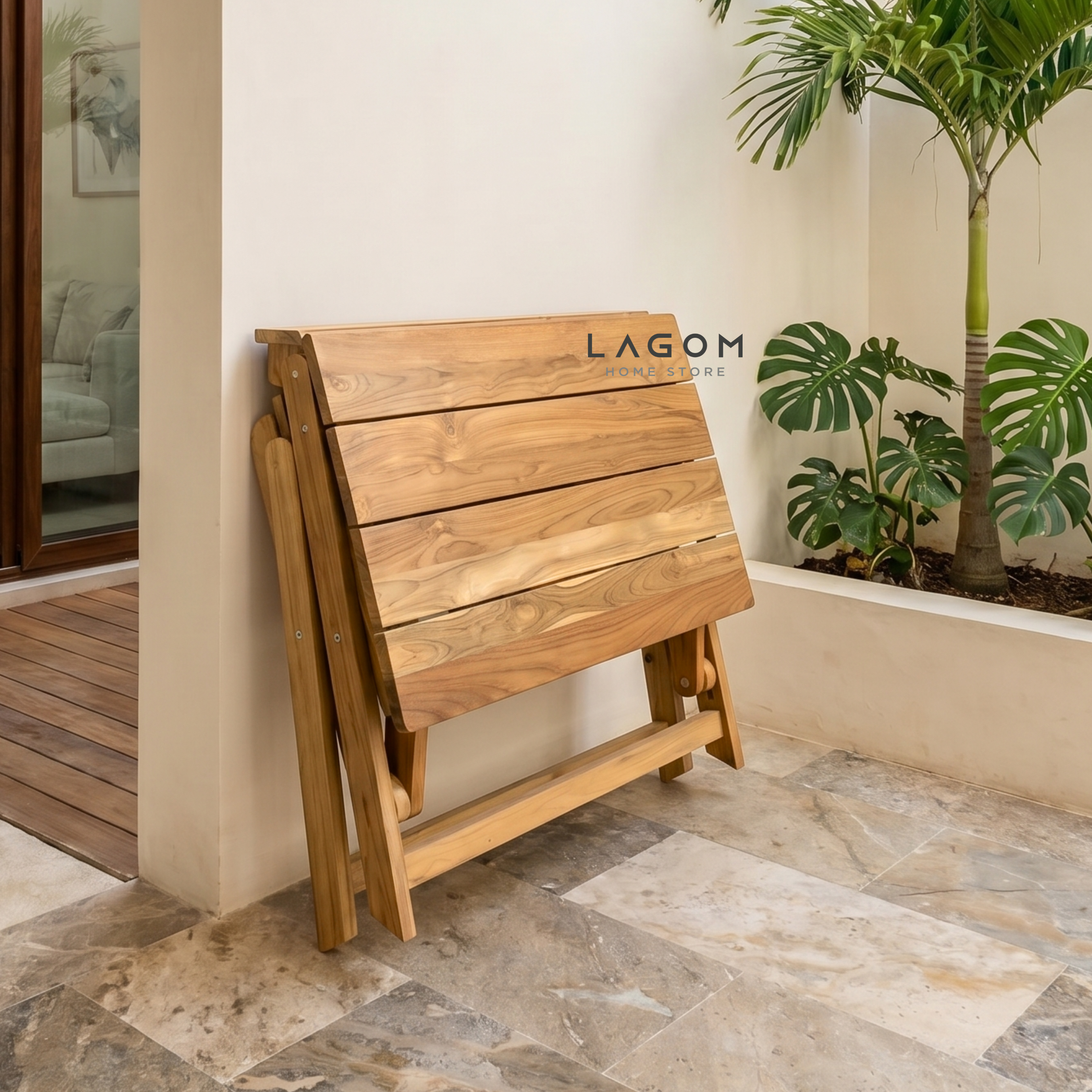 Foldable Outdoor Table with Built-In Bench — Quality Reclaimed Teak Wood Outdoor Table Set Lagom Home Store Jati Furnitur Teak Furniture Jakarta