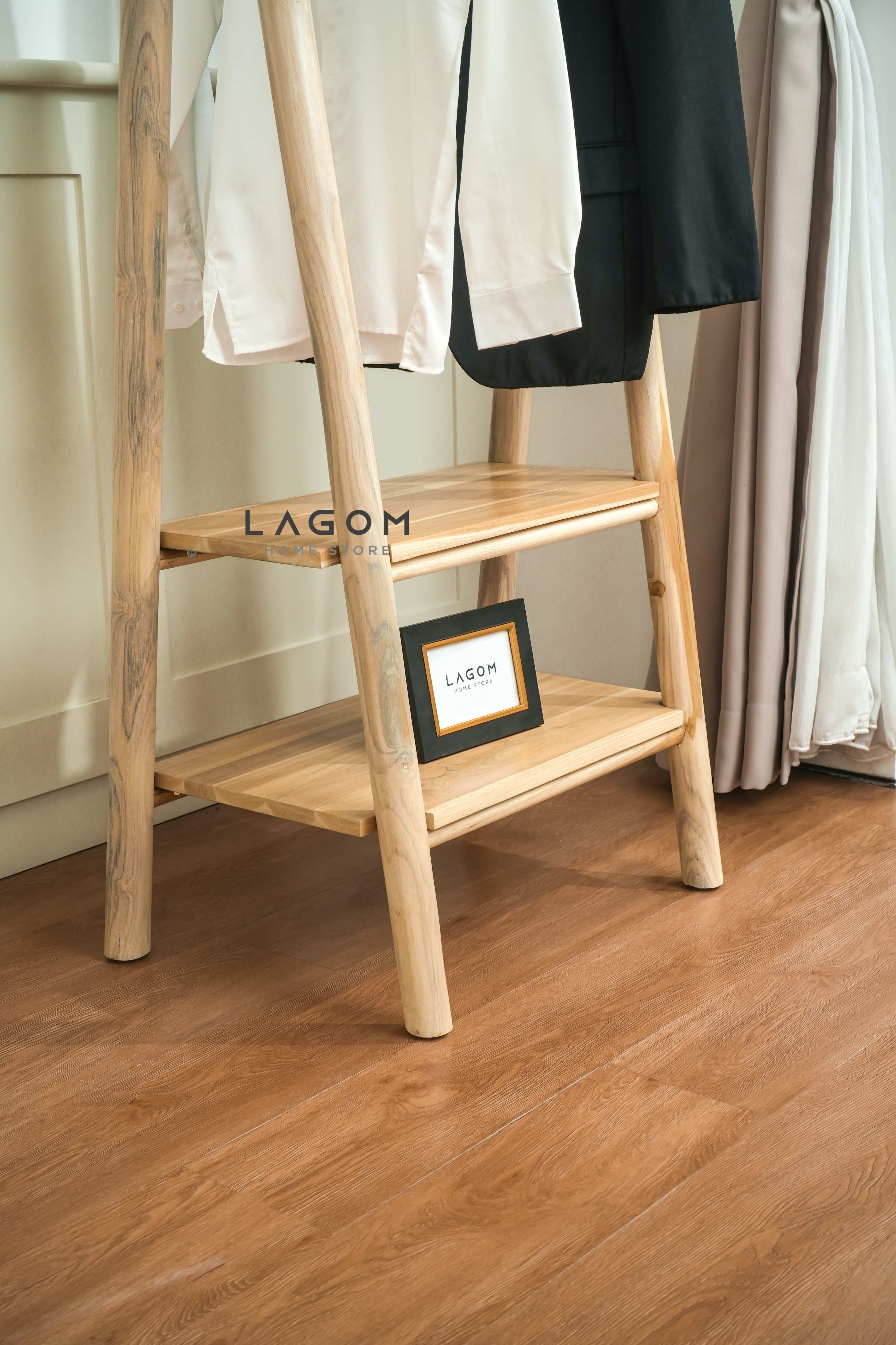 Gantungan Baju Kayu Jati 2 Rak: Elegan Indoor & Outdoor Standing Coat Hanger Lagom Home Store Jati Furnitur Teak Furniture Jakarta