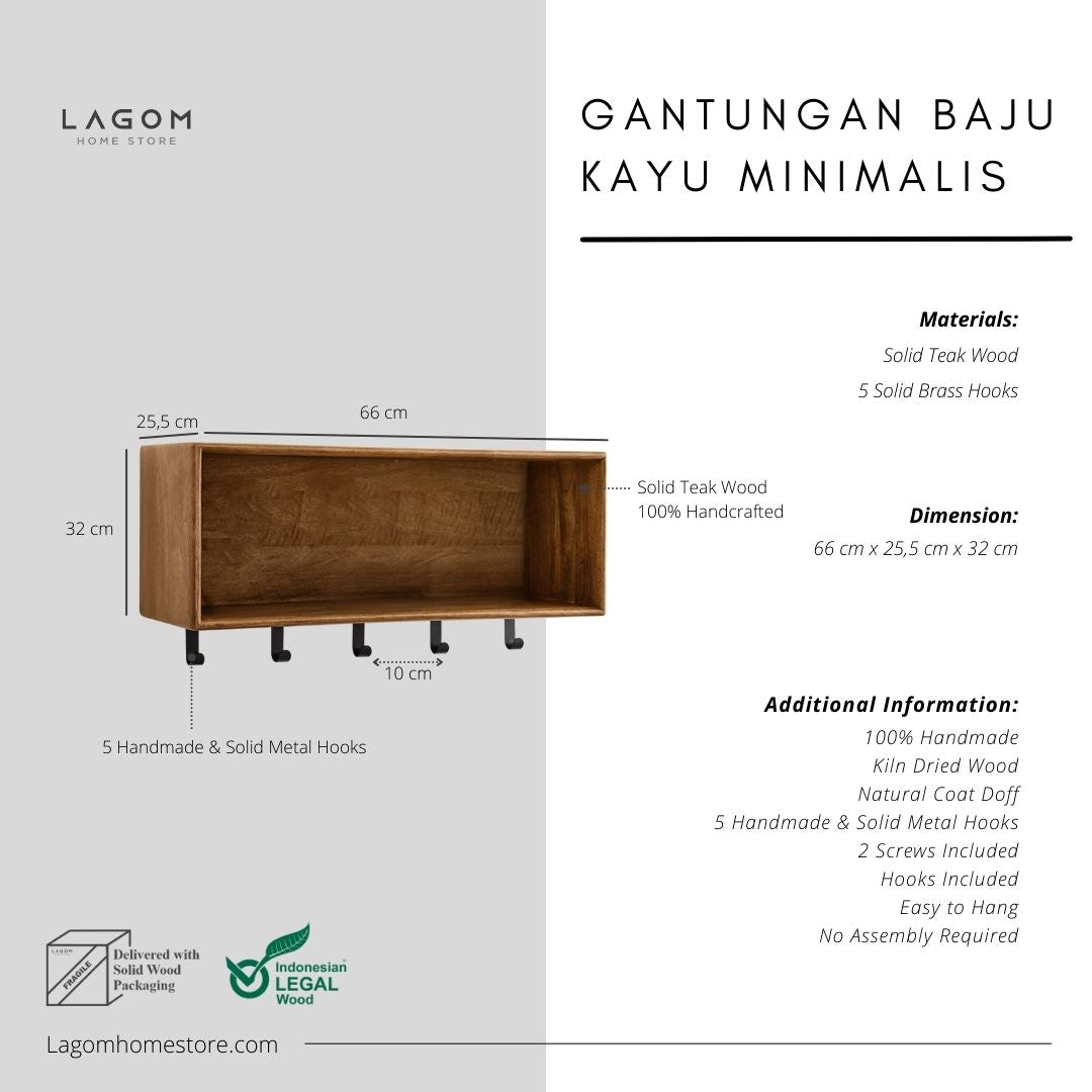 Gantungan Dinding untuk Pakaian dengan Rak Ukuran Besar Wall Coat Hanger Lagom Home Store Jati Furnitur Teak Furniture Jakarta