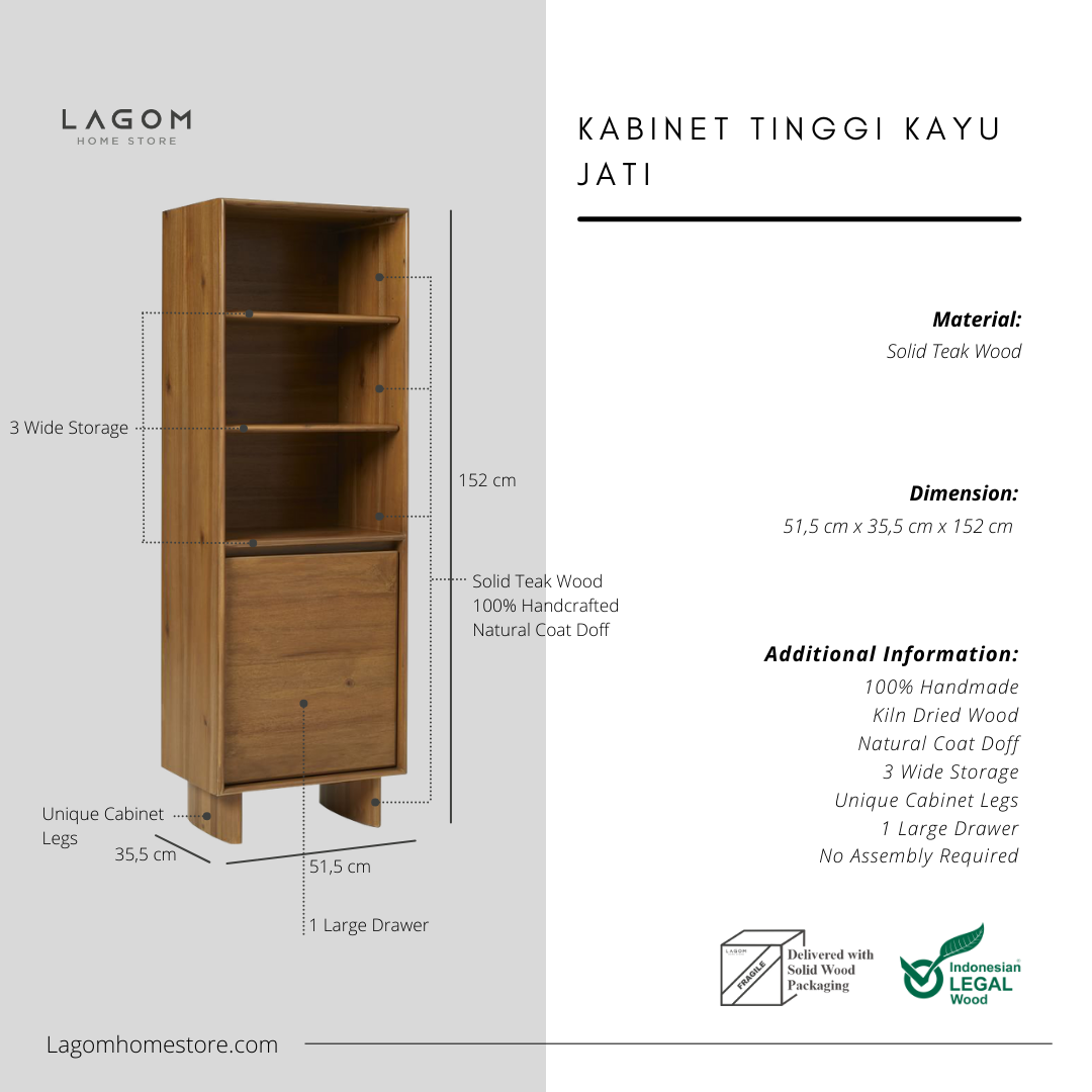 Kabinet Linen Kayu Jati dengan Penyimpanan Terbuka dan Tertutup Linen Cabinet Lagom Home Store Jati Furnitur Teak Furniture Jakarta