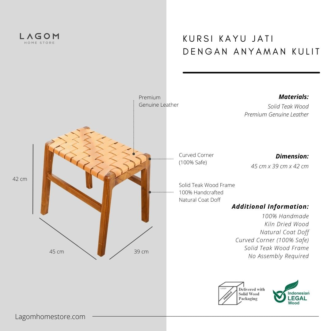 Kursi Kayu Jati dengan Anyaman Kulit Chair Lagom Home Store Jati Furnitur Teak Furniture Jakarta