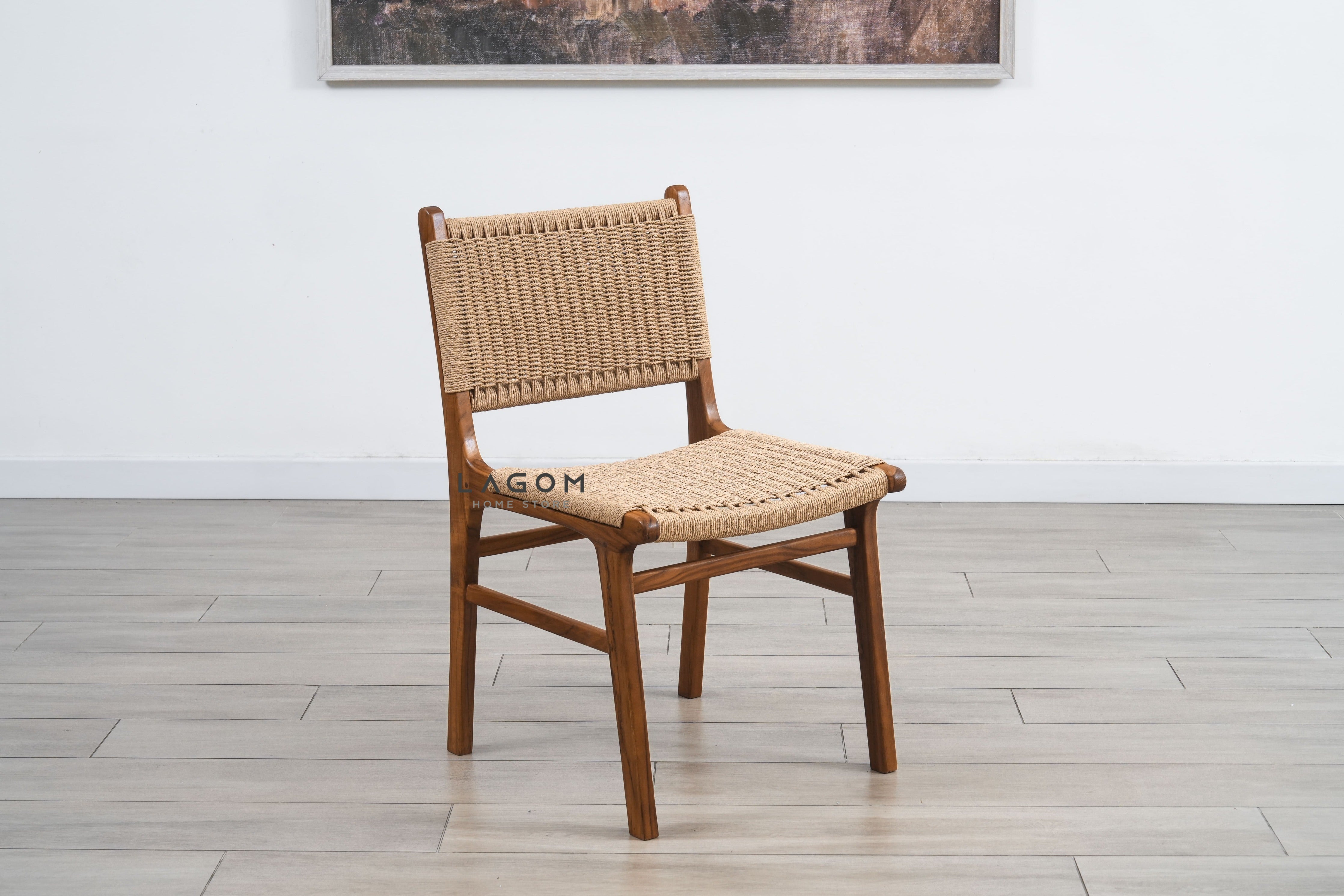 Kursi Kayu Jati Solid dengan Material Loom Premium Chair Lagom Home Store Jati Furnitur Teak Furniture Jakarta