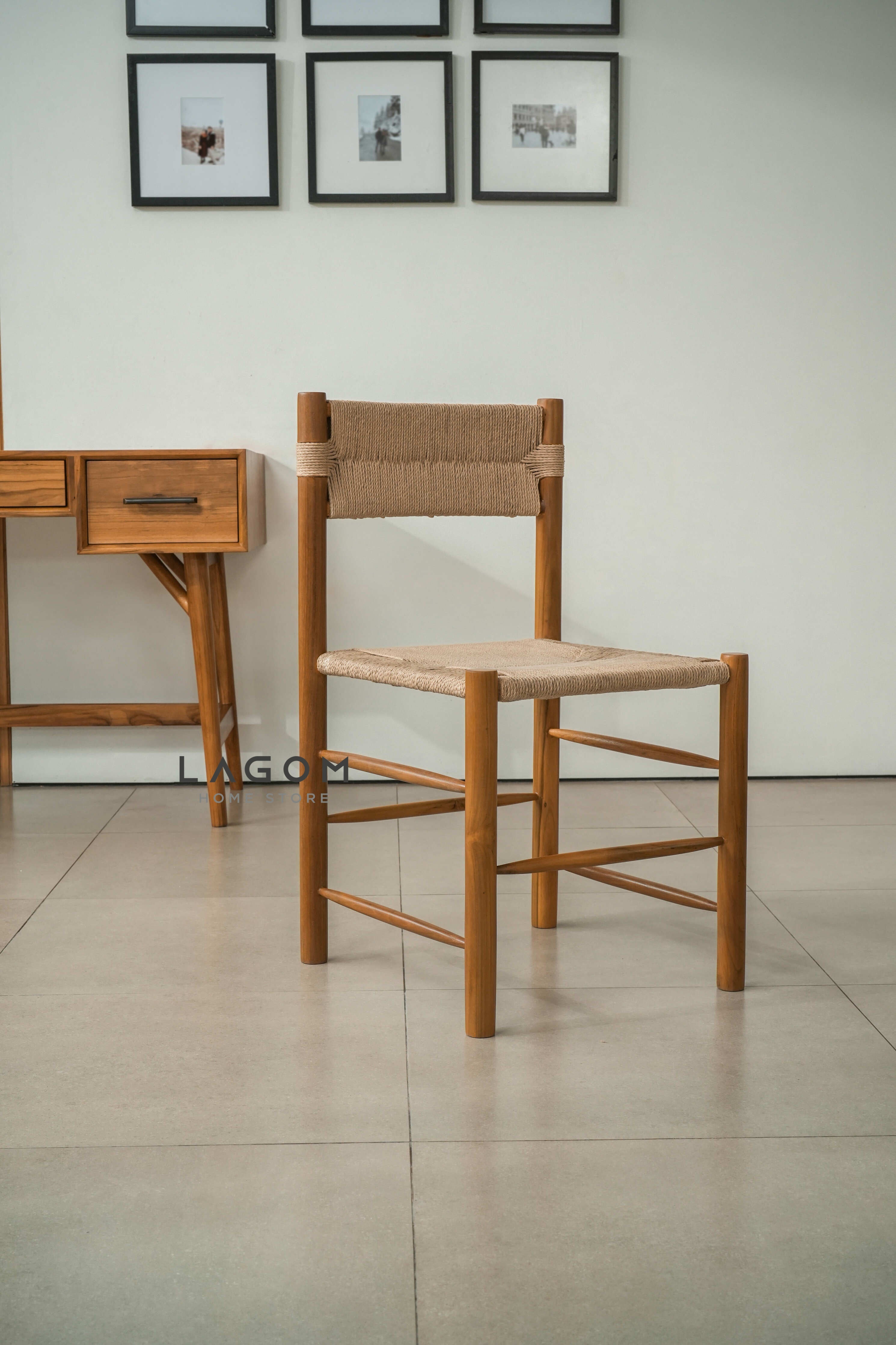 Kursi Kerja dan Makan Kayu Jati Solid dengan Loom Premium Chair Lagom Home Store Jati Furnitur Teak Furniture Jakarta