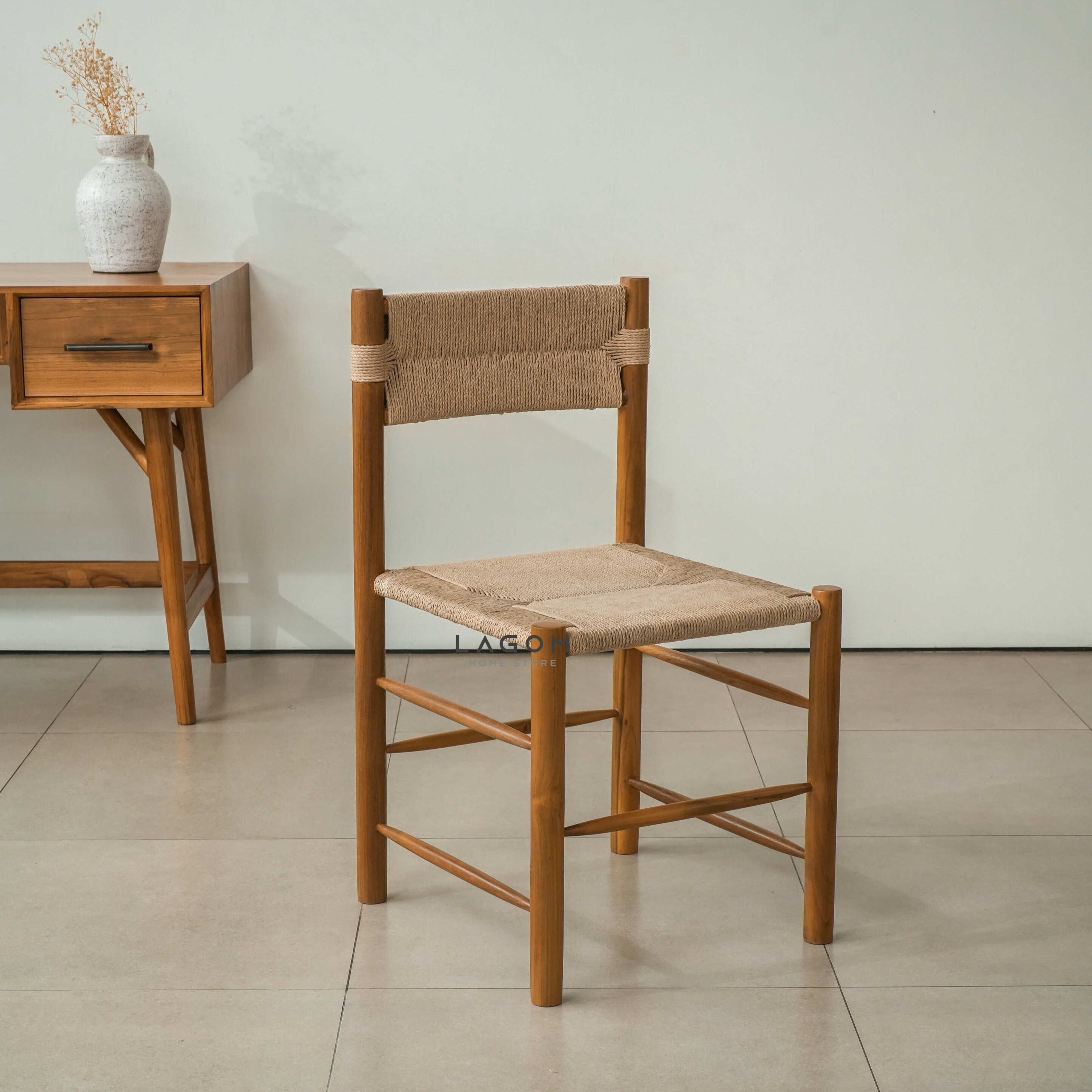 Kursi Kerja dan Makan Kayu Jati Solid dengan Loom Premium Chair Lagom Home Store Jati Furnitur Teak Furniture Jakarta