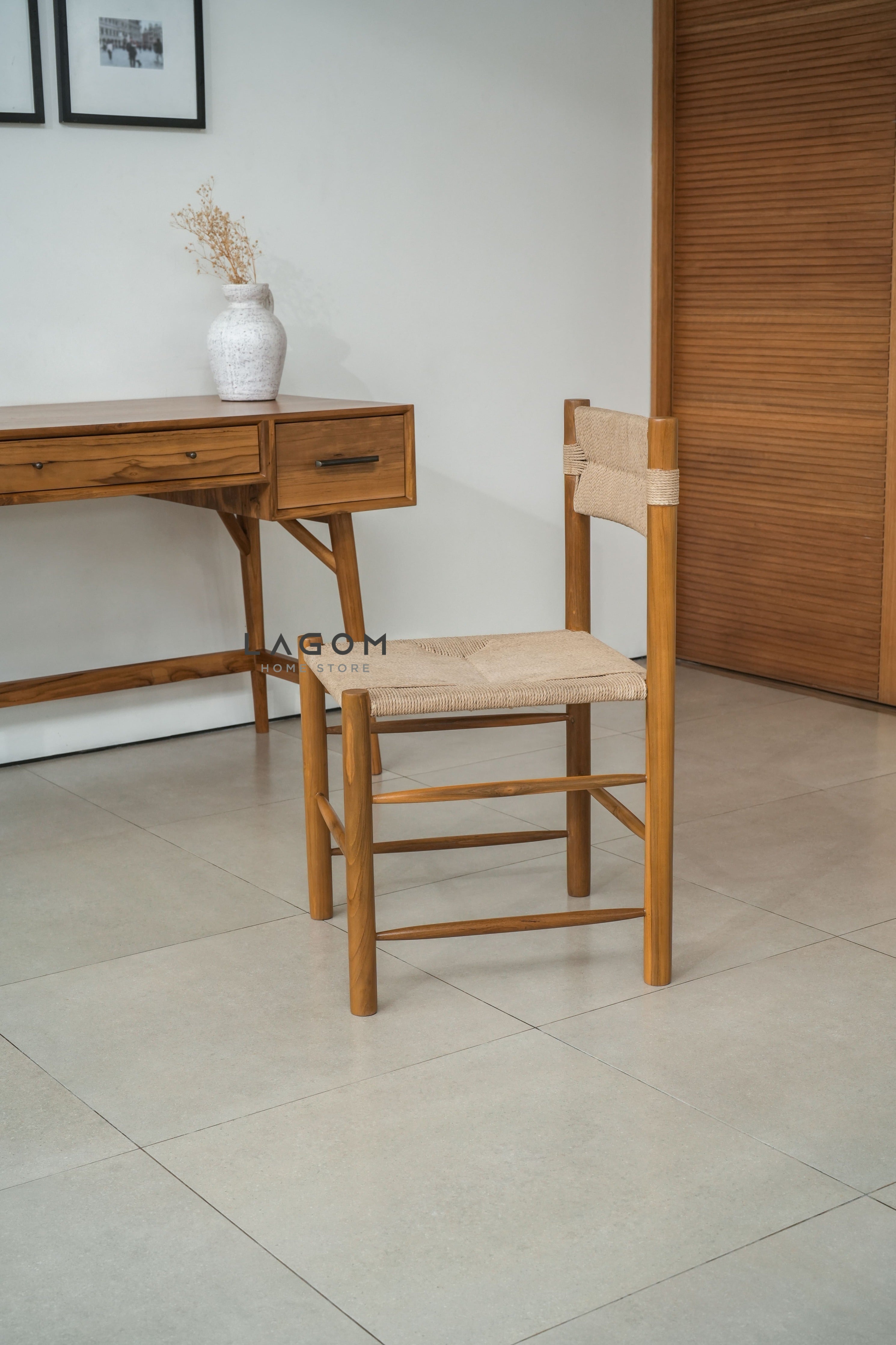 Kursi Kerja dan Makan Kayu Jati Solid dengan Loom Premium Chair Lagom Home Store Jati Furnitur Teak Furniture Jakarta