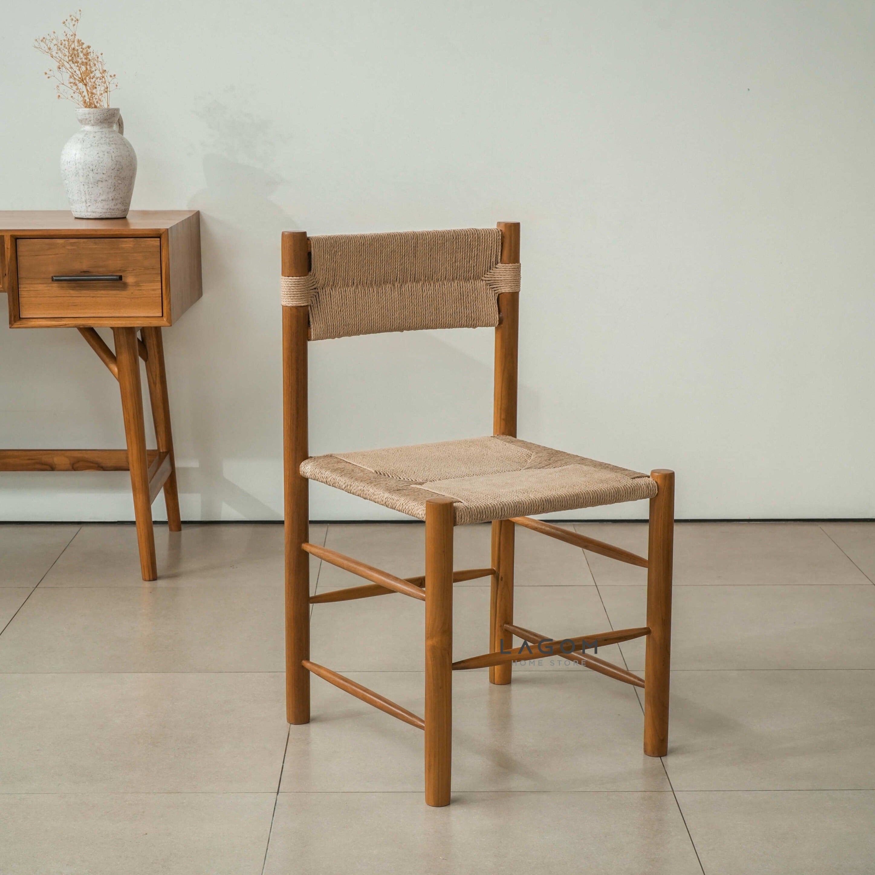 Kursi Kerja dan Makan Kayu Jati Solid dengan Premium Loom Chair Lagom Home Store Jati Furnitur Teak Furniture Jakarta