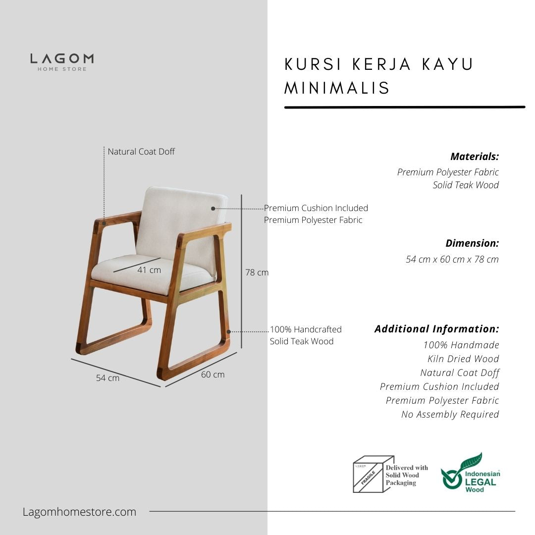 Kursi Kerja Minimalis dengan Material Kayu Jati Solid Office Seating Lagom Home Store Jati Furnitur Teak Furniture Jakarta