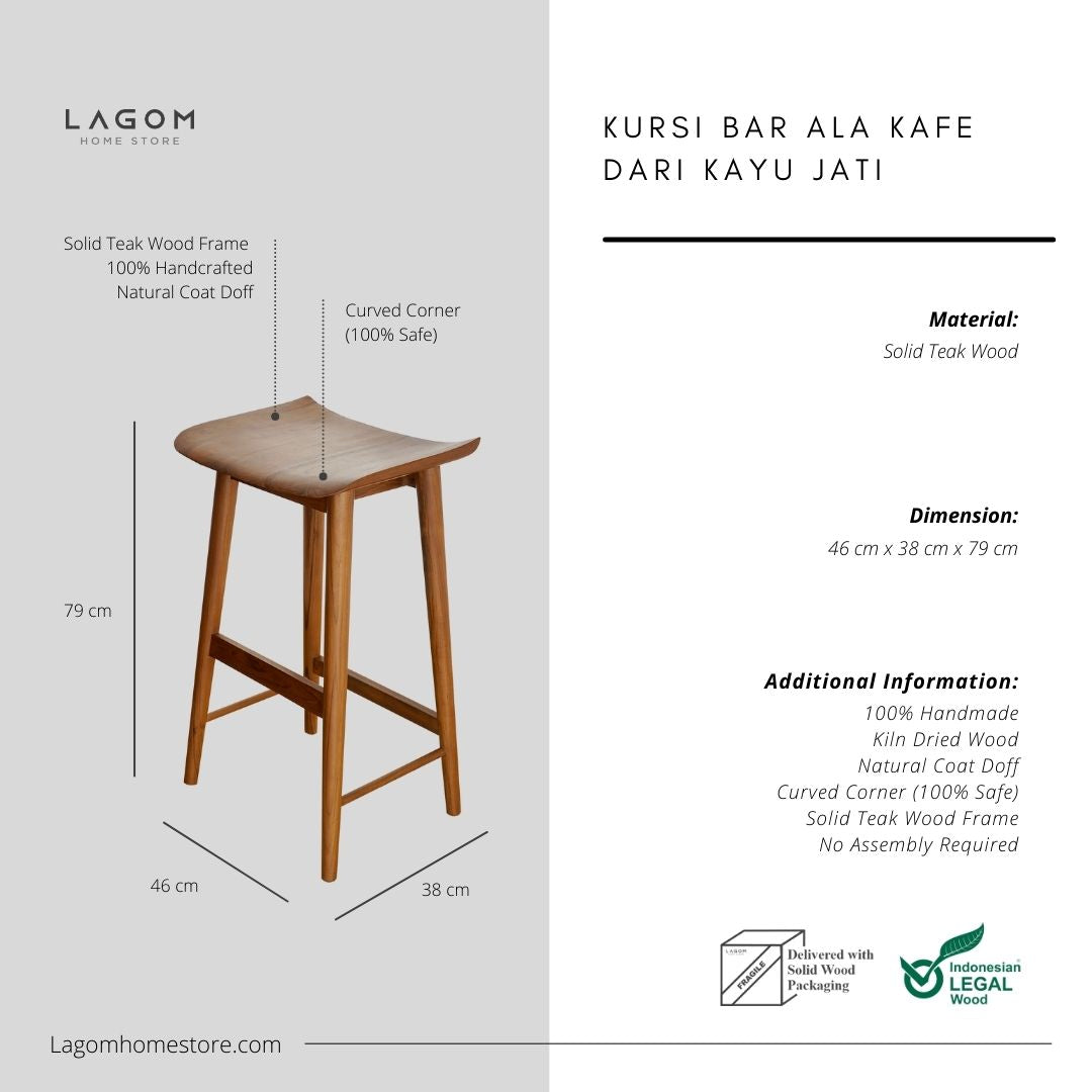 Kursi Makan ala Cafe Unik dari Kayu Jati Bar Stool Lagom Home Store Jati Furnitur Teak Furniture Jakarta
