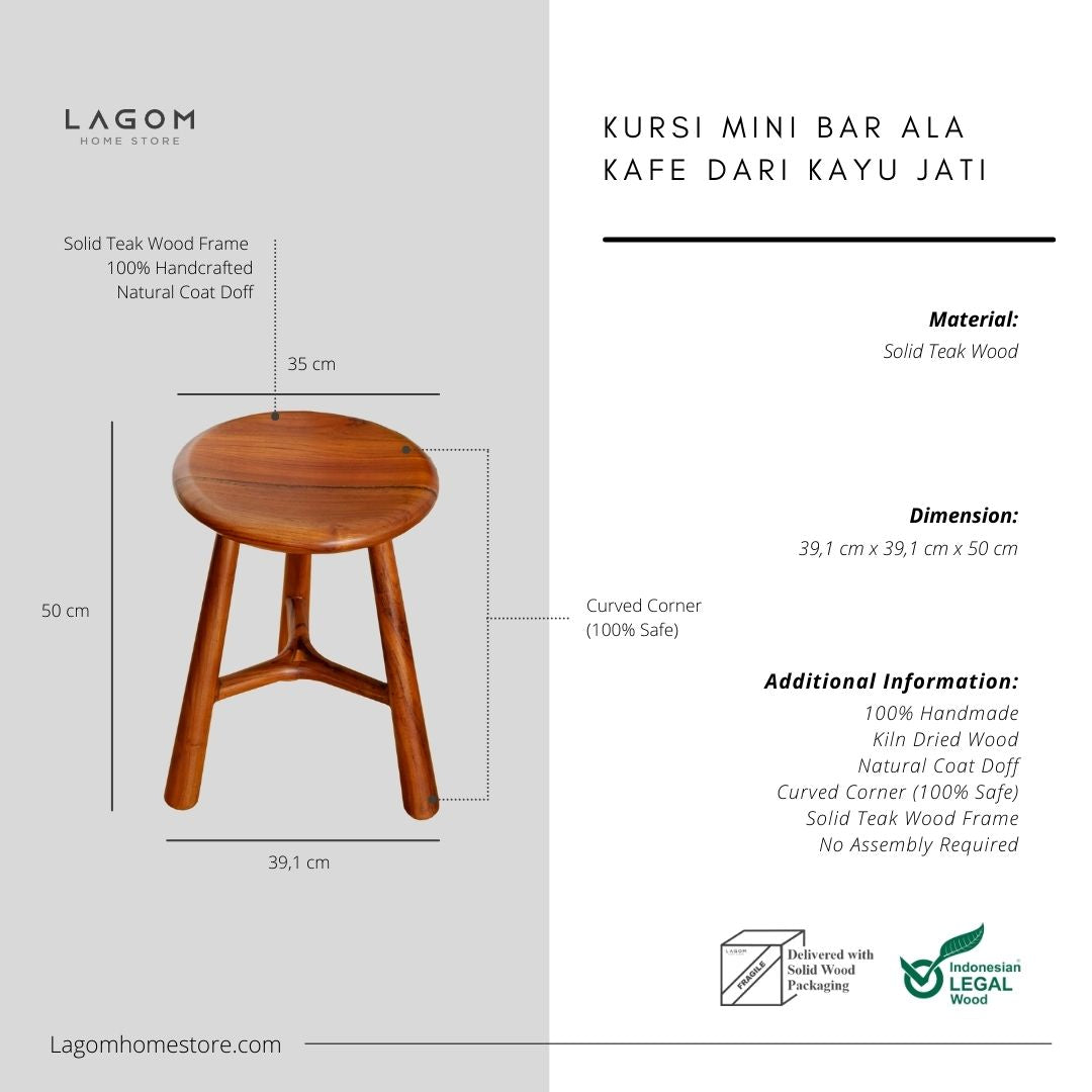 Kursi Mini Bar ala Kafe dari Kayu Jati Solid Bar Stool Lagom Home Store Jati Furnitur Teak Furniture Jakarta