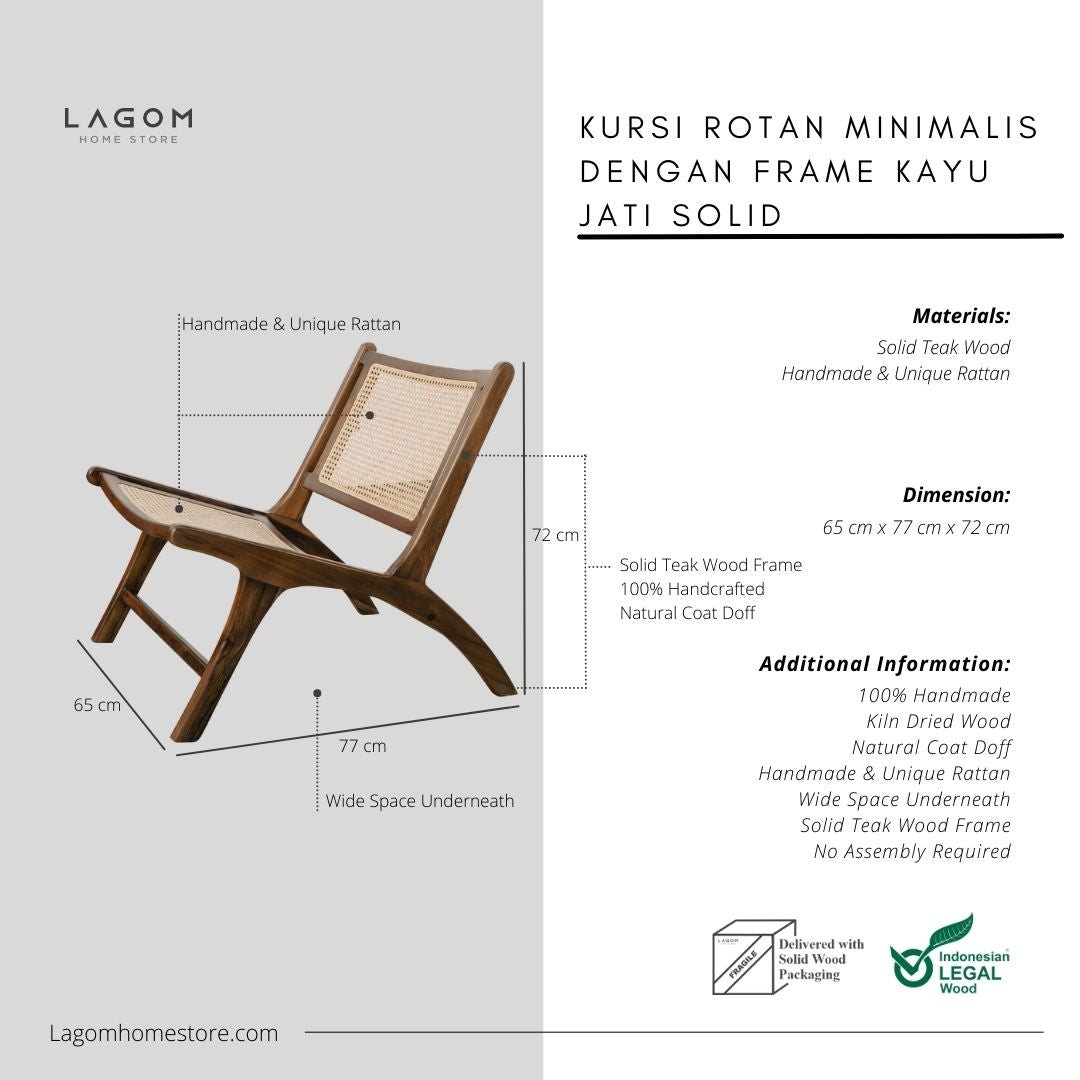 Kursi Santai dari Rotan Premium dan Kayu Jati Chair Lagom Home Store Jati Furnitur Teak Furniture Jakarta