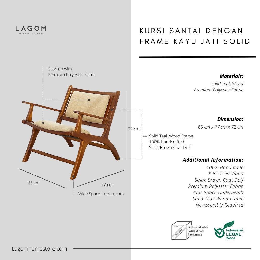 Kursi Santai Nyaman dengan Cushion Premium Chair Lagom Home Store Jati Furnitur Teak Furniture Jakarta