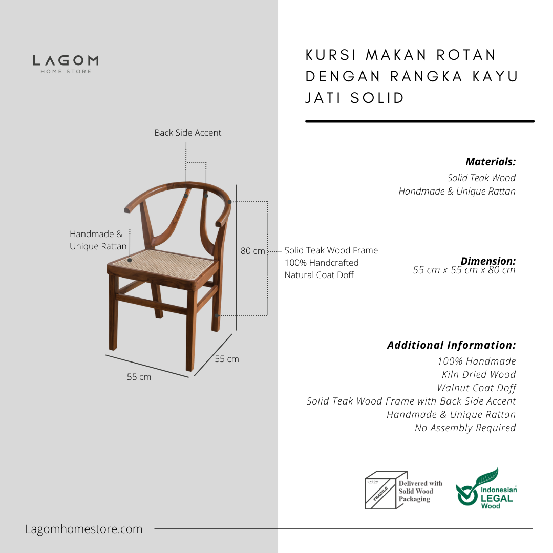 Kursi Unik untuk Meja Makan dari Kayu Jati dan Rotan Dining Chair Lagom Home Store Jati Furnitur Teak Furniture Jakarta