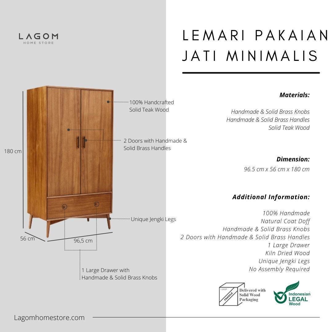 Lemari Pakaian Besar dengan Ambalan, Gantungan, dan Laci Wardrobe Lagom Home Store Jati Furnitur Teak Furniture Jakarta