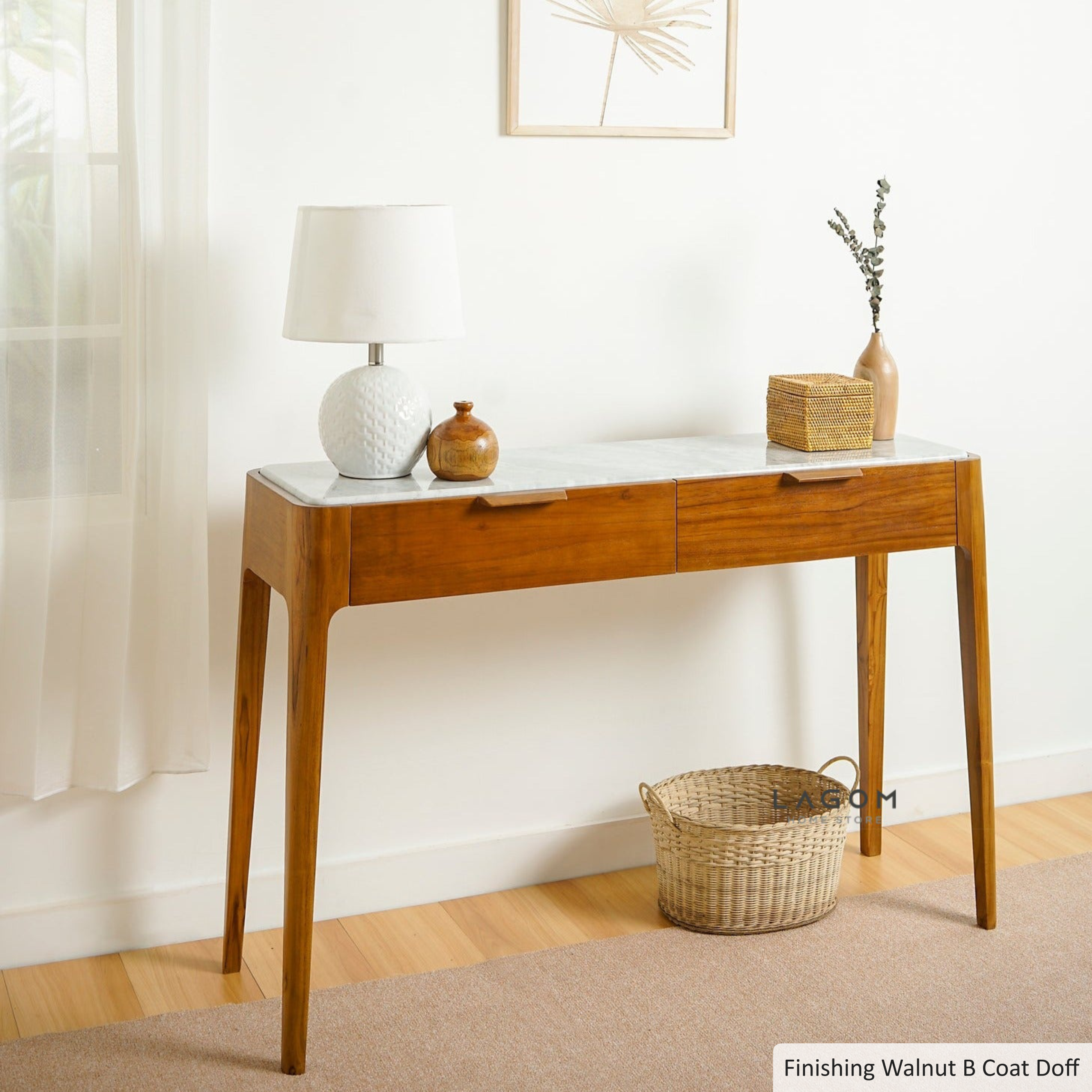 Luxurious Teak Console Table with Marble Accent Console Table Lagom Home Store Jati Furnitur Teak Furniture Jakarta