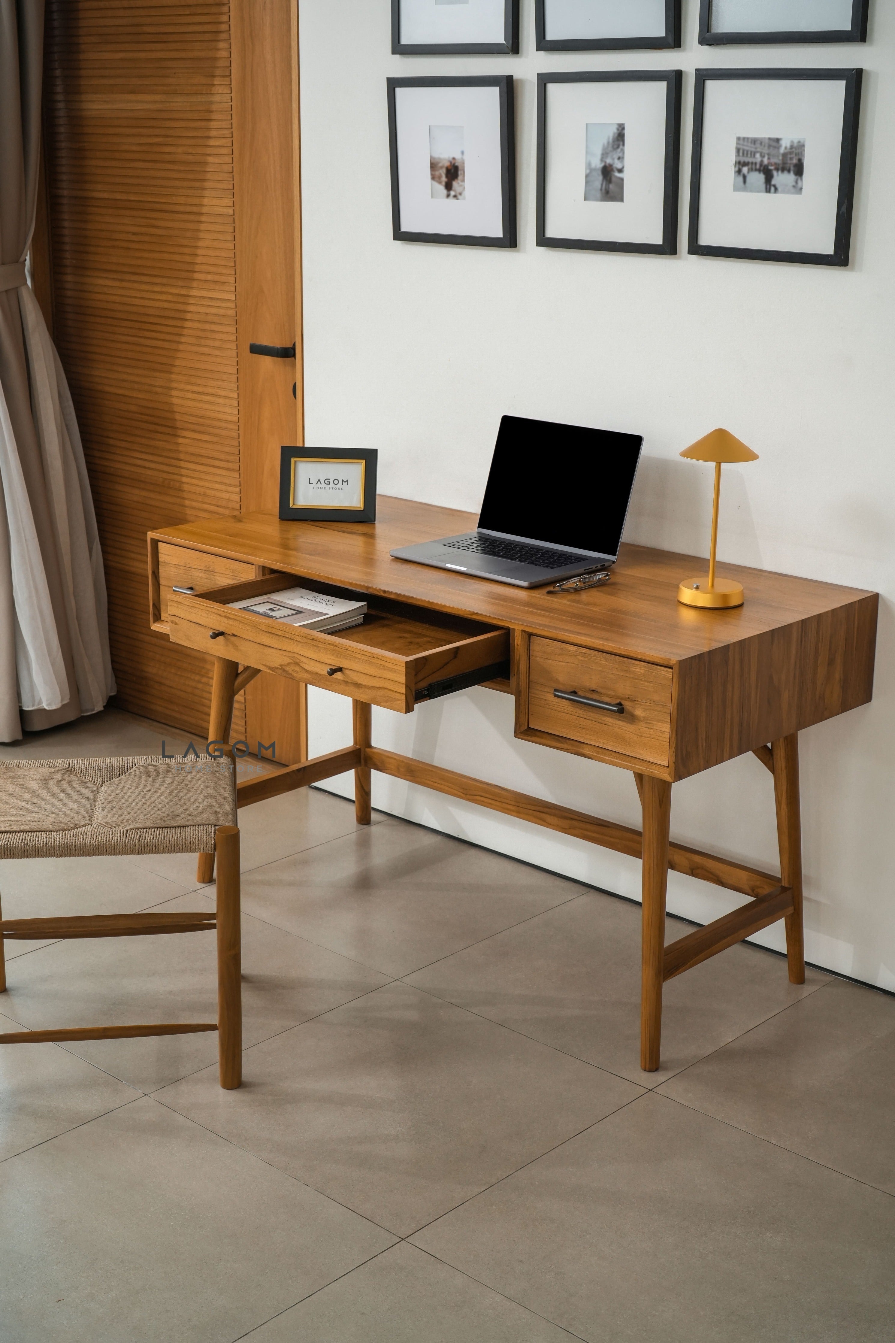 Meja Kerja 3 Laci dari Kayu Jati Solid Desk Lagom Home Store Jati Furnitur Teak Furniture Jakarta