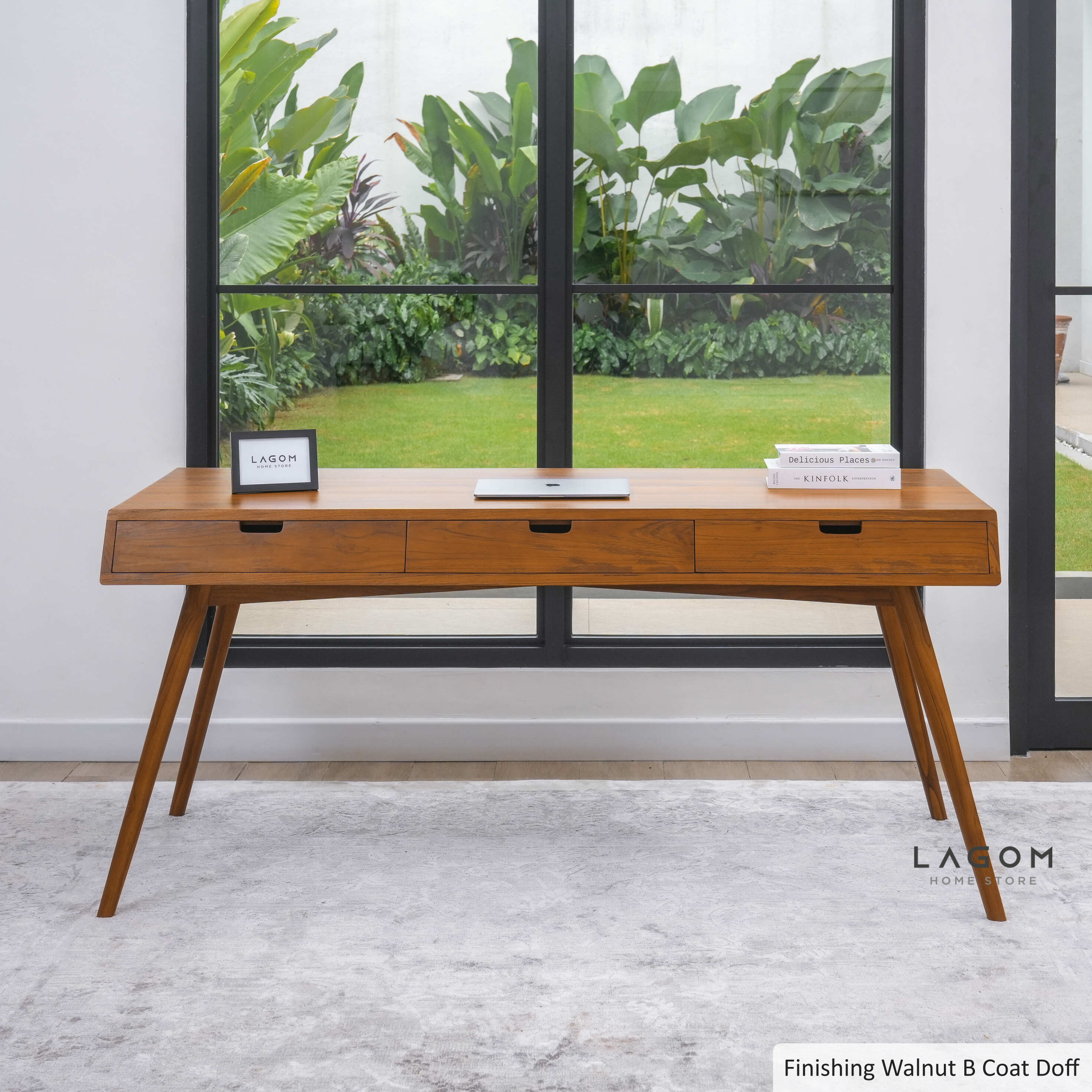 Meja Kerja Kayu Jati dengan 3 Laci Desk (only) Desk Lagom Home Store Jati Furnitur Teak Furniture Jakarta