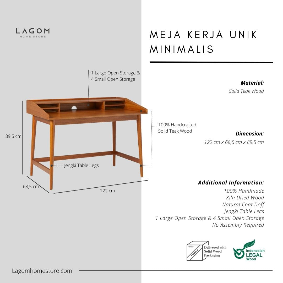 Meja Kerja Meja Belajar unik dari Kayu Jati Solid Desk Lagom Home Store Jati Furnitur Teak Furniture Jakarta