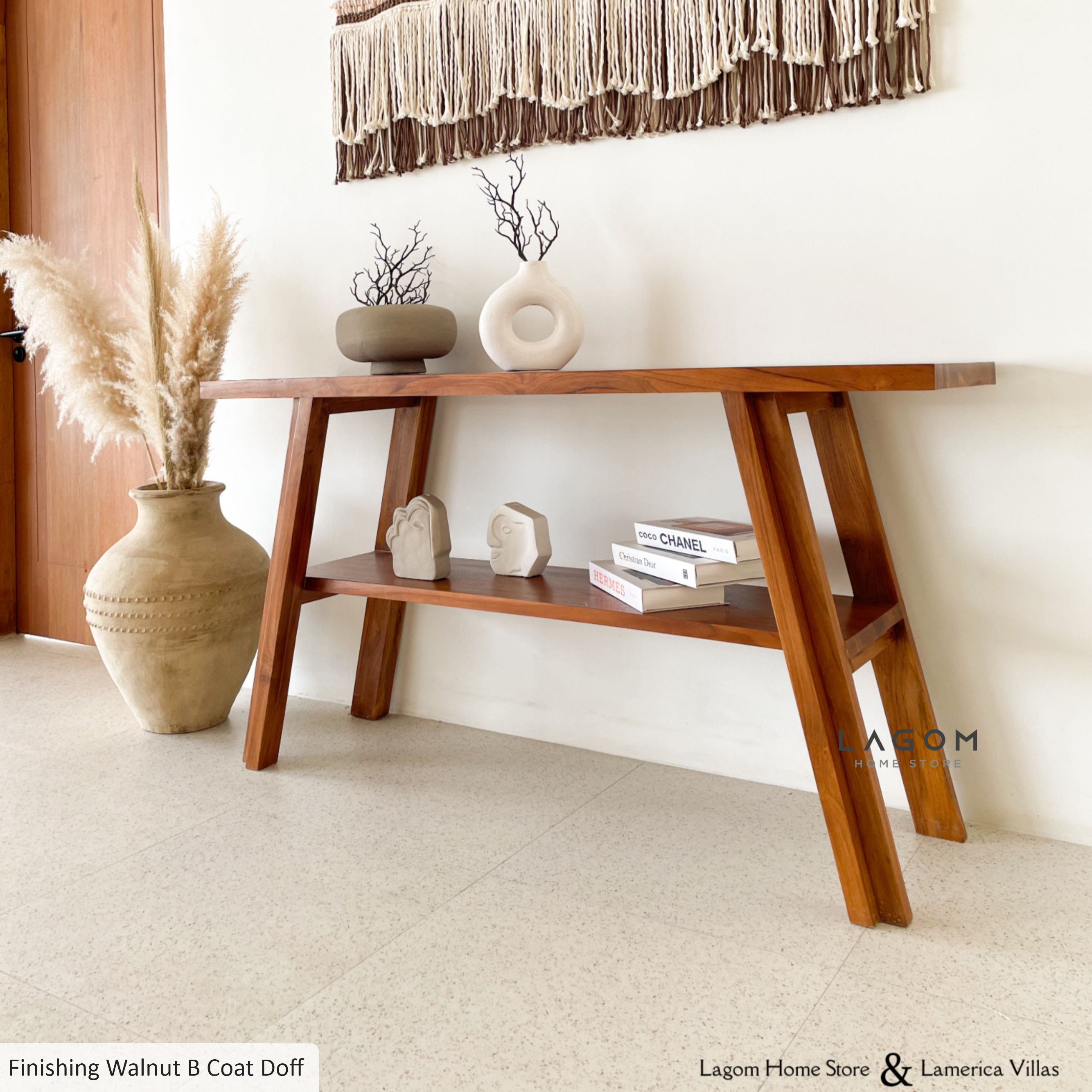 Meja Konsol Eksklusif dengan Ambalan dari Kayu Jati Console Table Lagom Home Store Jati Furnitur Teak Furniture Jakarta