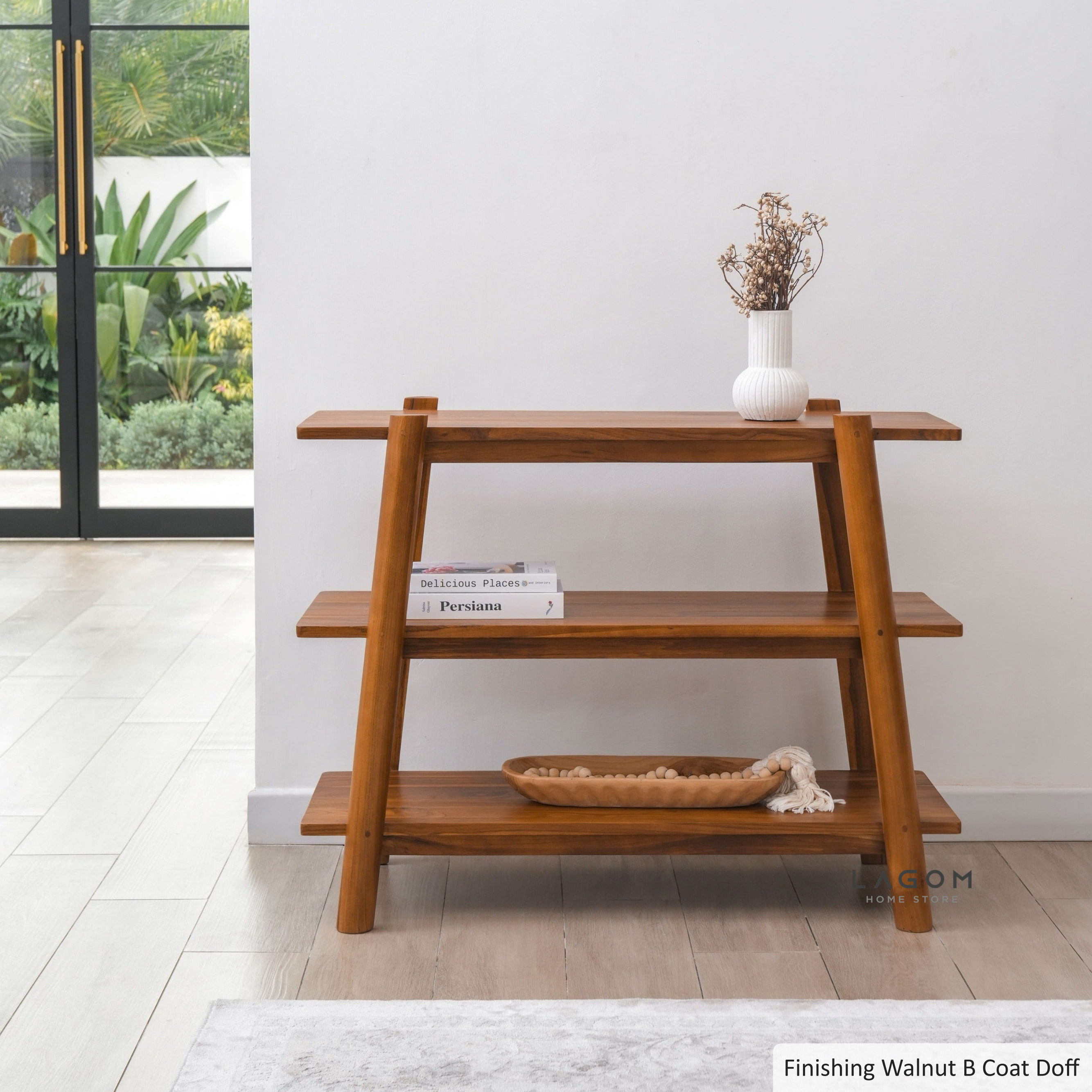 Meja Konsol Kayu Jati dengan 3 Ambalan Console Table Lagom Home Store Jati Furnitur Teak Furniture Jakarta